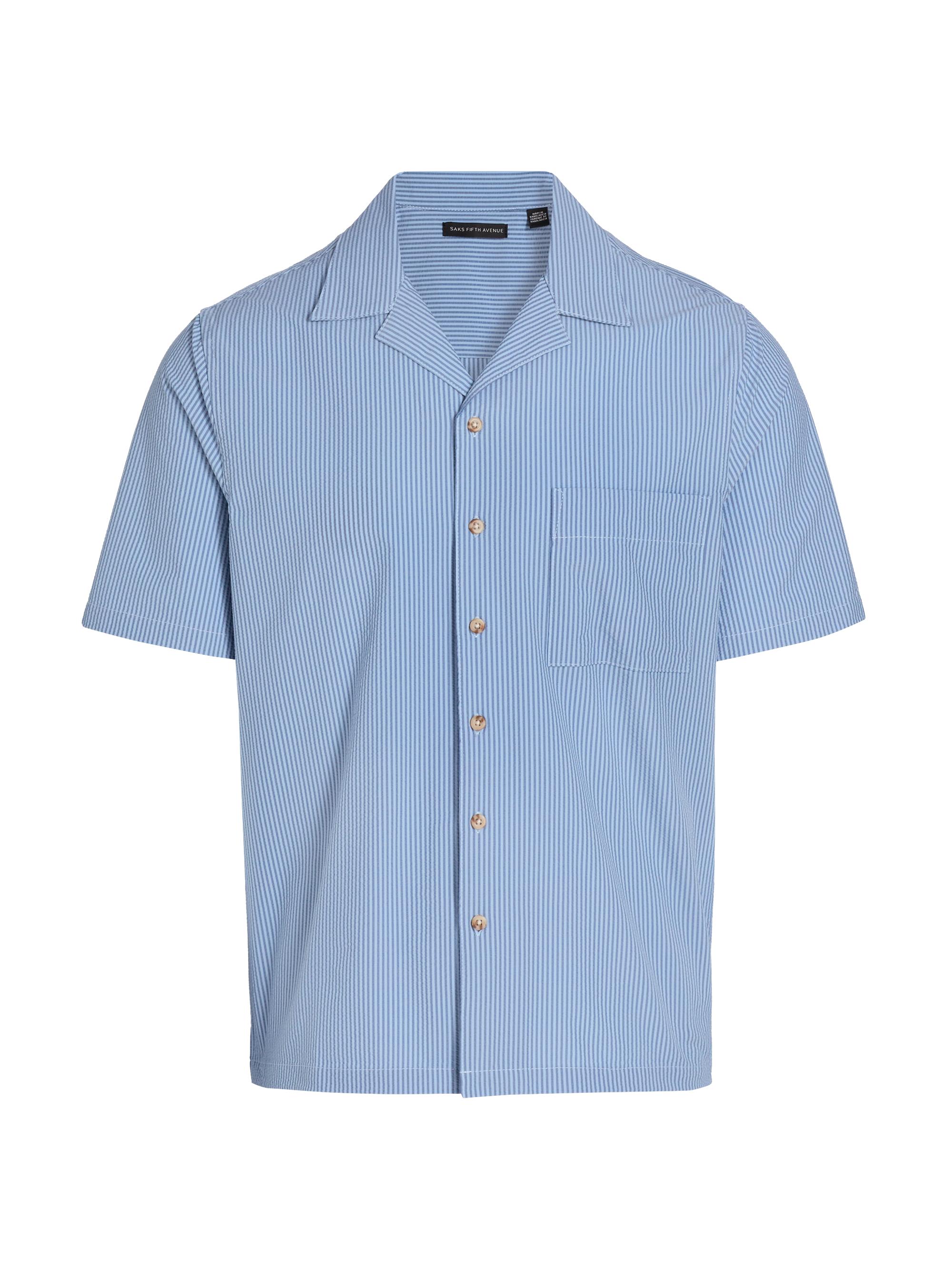 Saks Fifth Avenue Men's COLLECTION Tonal Microstripe Camp Shirt - Storm