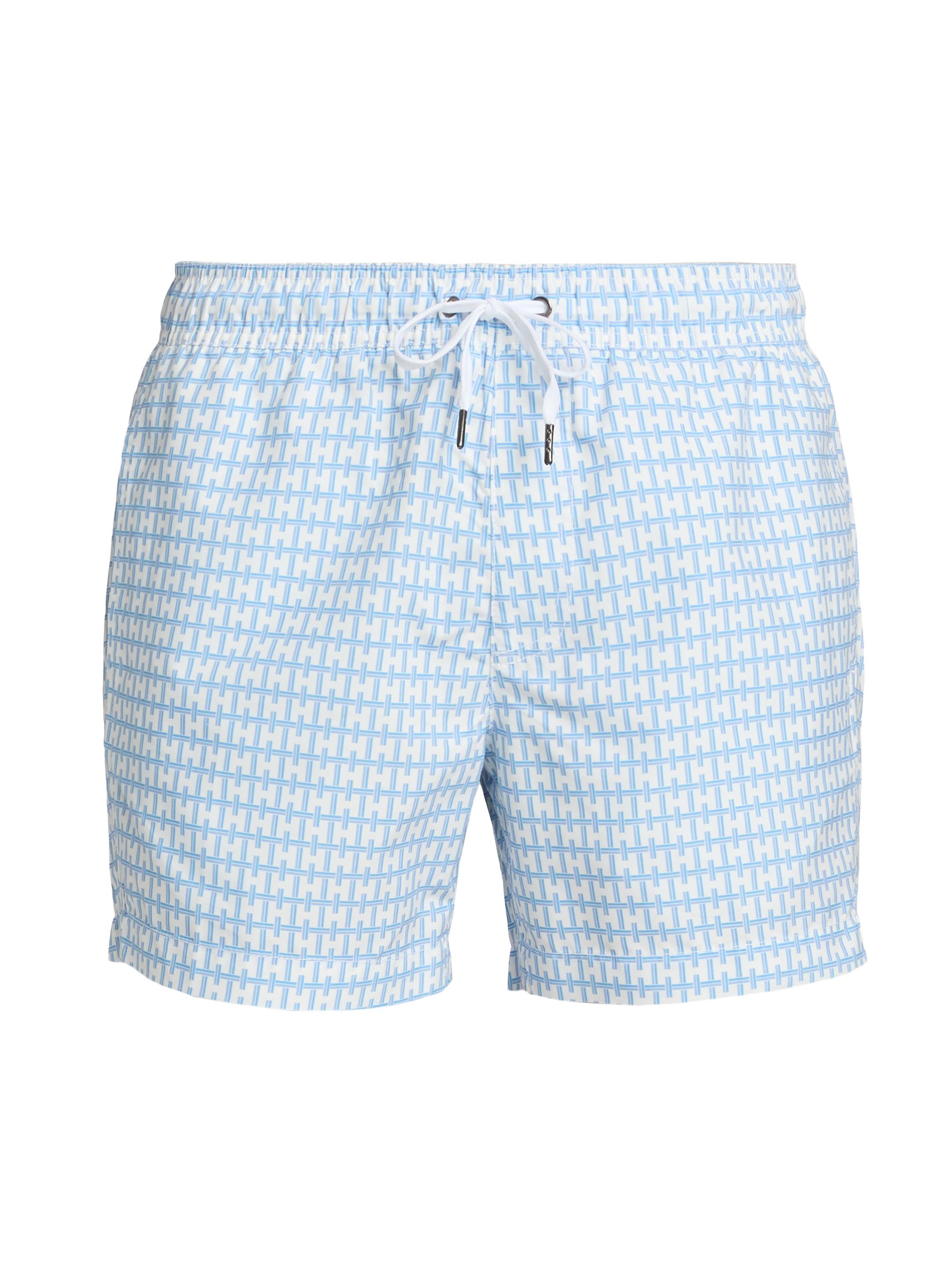 Saks Fifth Avenue Men's Geometric Drawstring Swim Shorts - Pool Blue Multi
