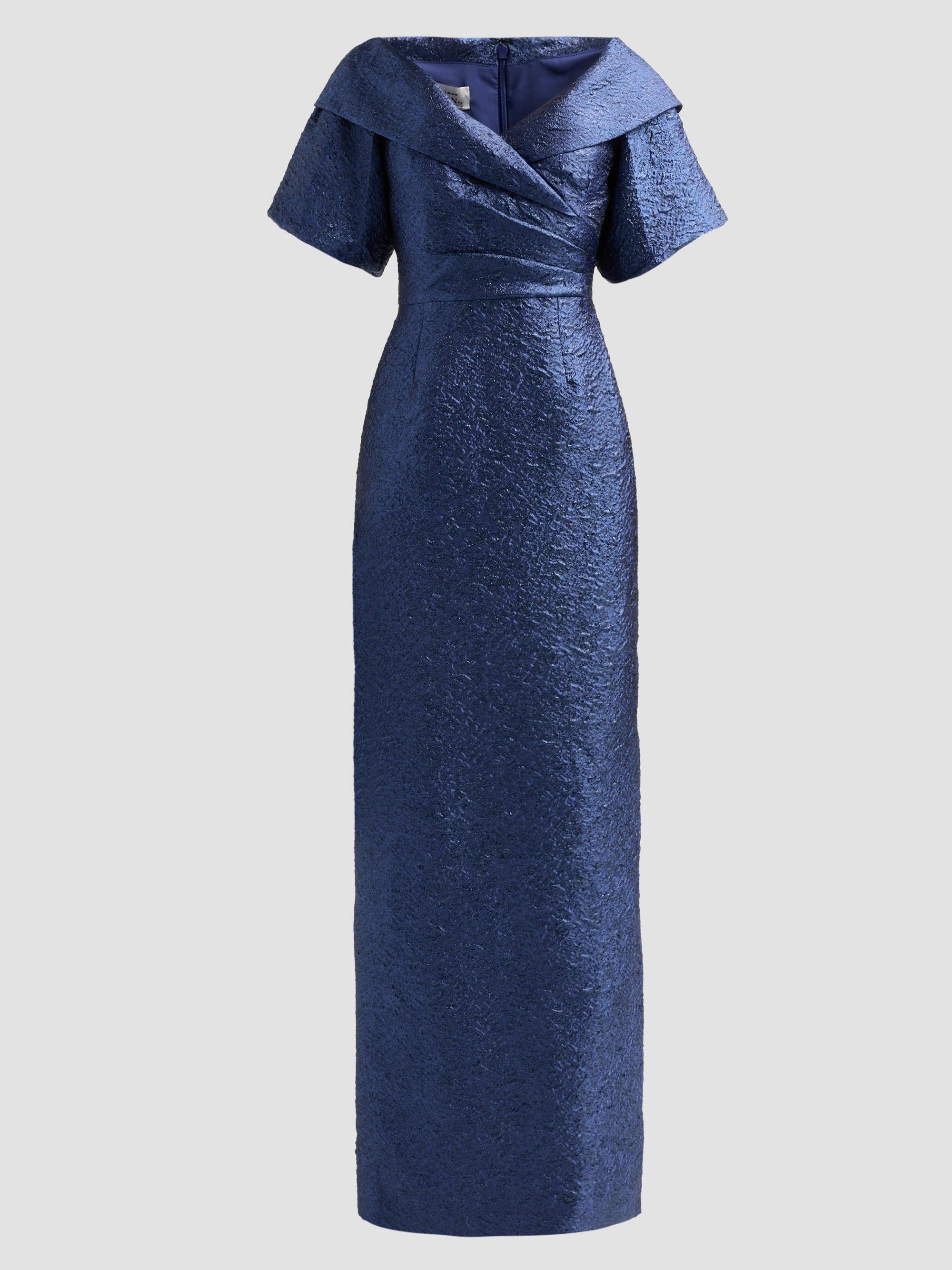 teri jon by rickie freeman metallic jacquard a-line dress Teri Jon By Rickie Freeman Women's Metallic Jacquard Twist Bodice Off-The-Shoulder Gown - Pink - Size 16