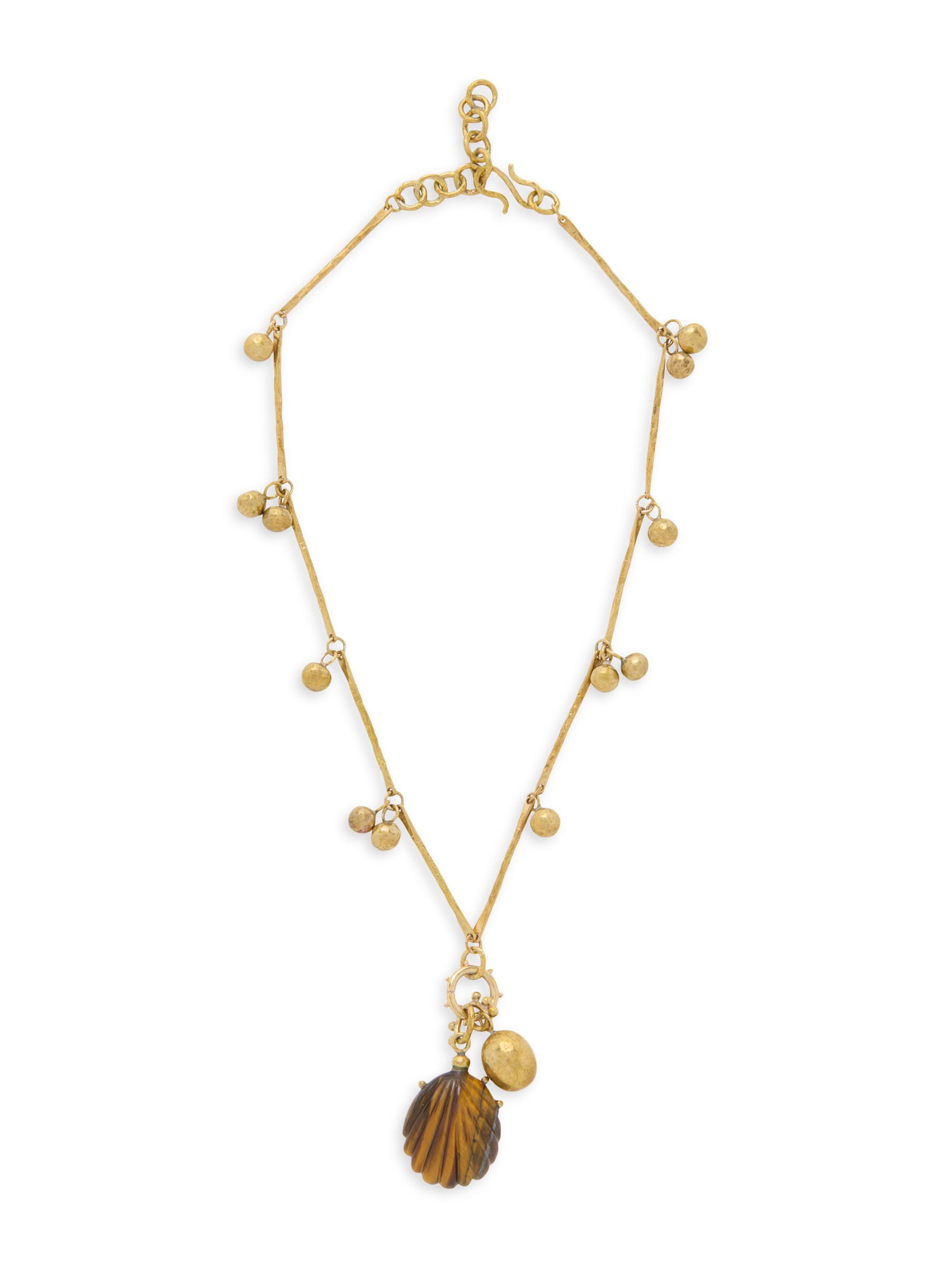 Ulla Johnson Women's Meja Goldtone & Tiger's Eye Shell Pendant Necklace - Tigers Eye