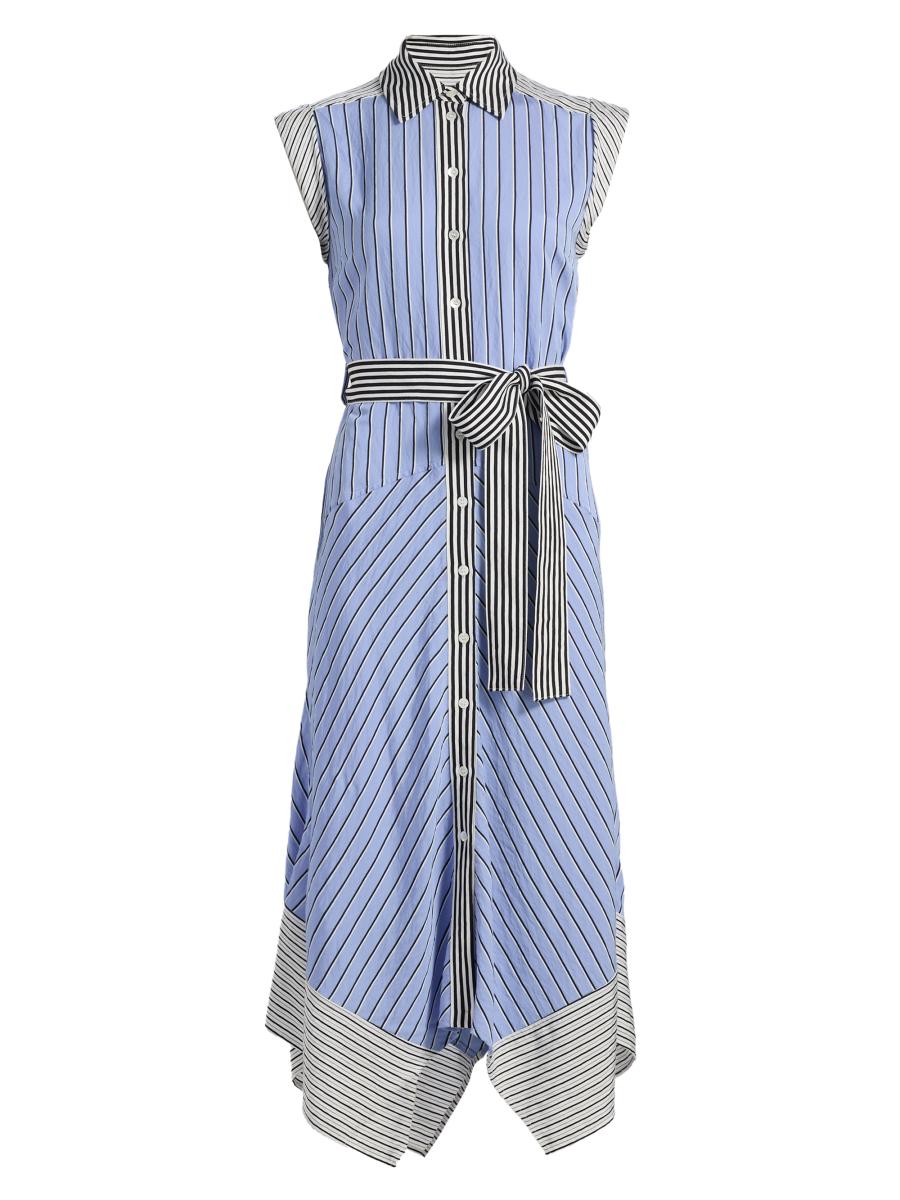 Stripe asymmetry hem dressリウ Riu Rちゃん Ramy Brook Vivienne Asymmetric Striped Self-Belt Midi-Shirtdress
