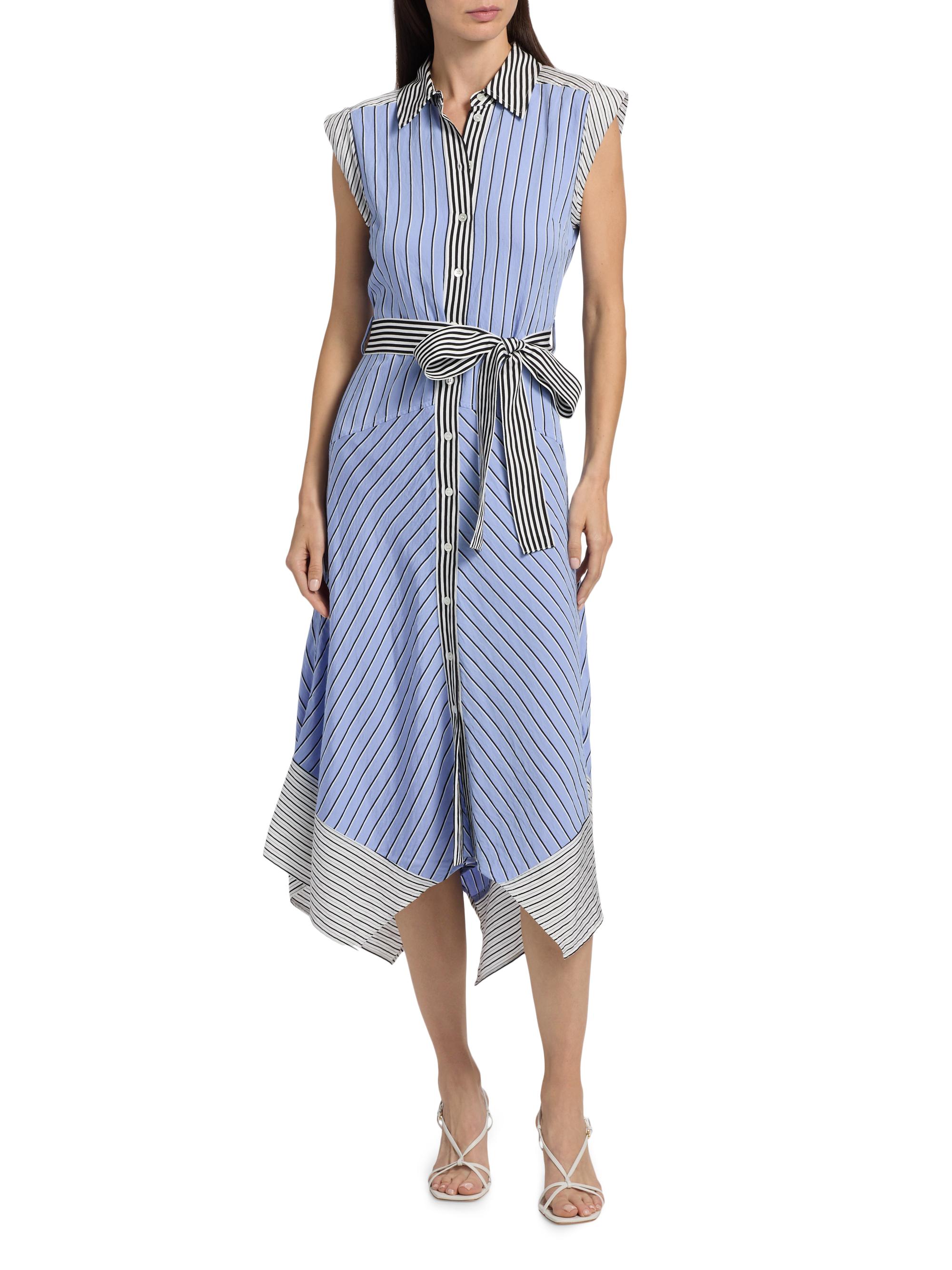 Ramy Brook Vivienne Asymmetric Striped Self-Belt Midi-Shirtdress