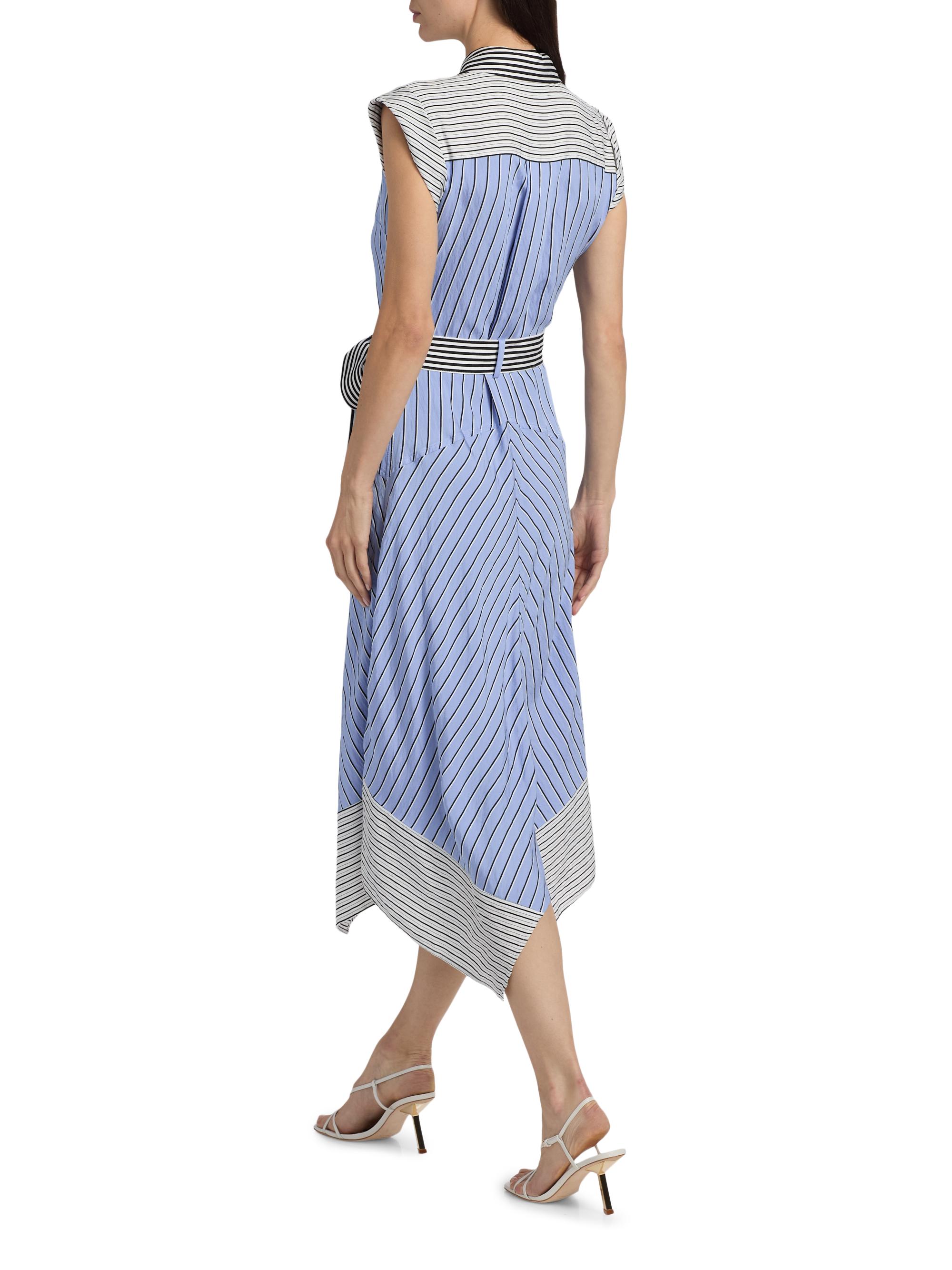 Ramy Brook Vivienne Asymmetric Striped Self-Belt Midi-Shirtdress