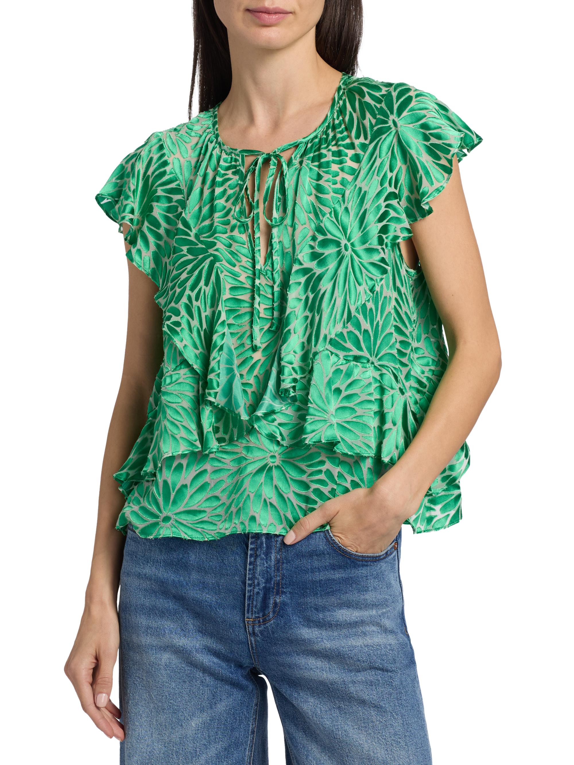 Ramy Brook Julianne Floral Ruffled Tieneck Blouse | Saks Fifth Avenue