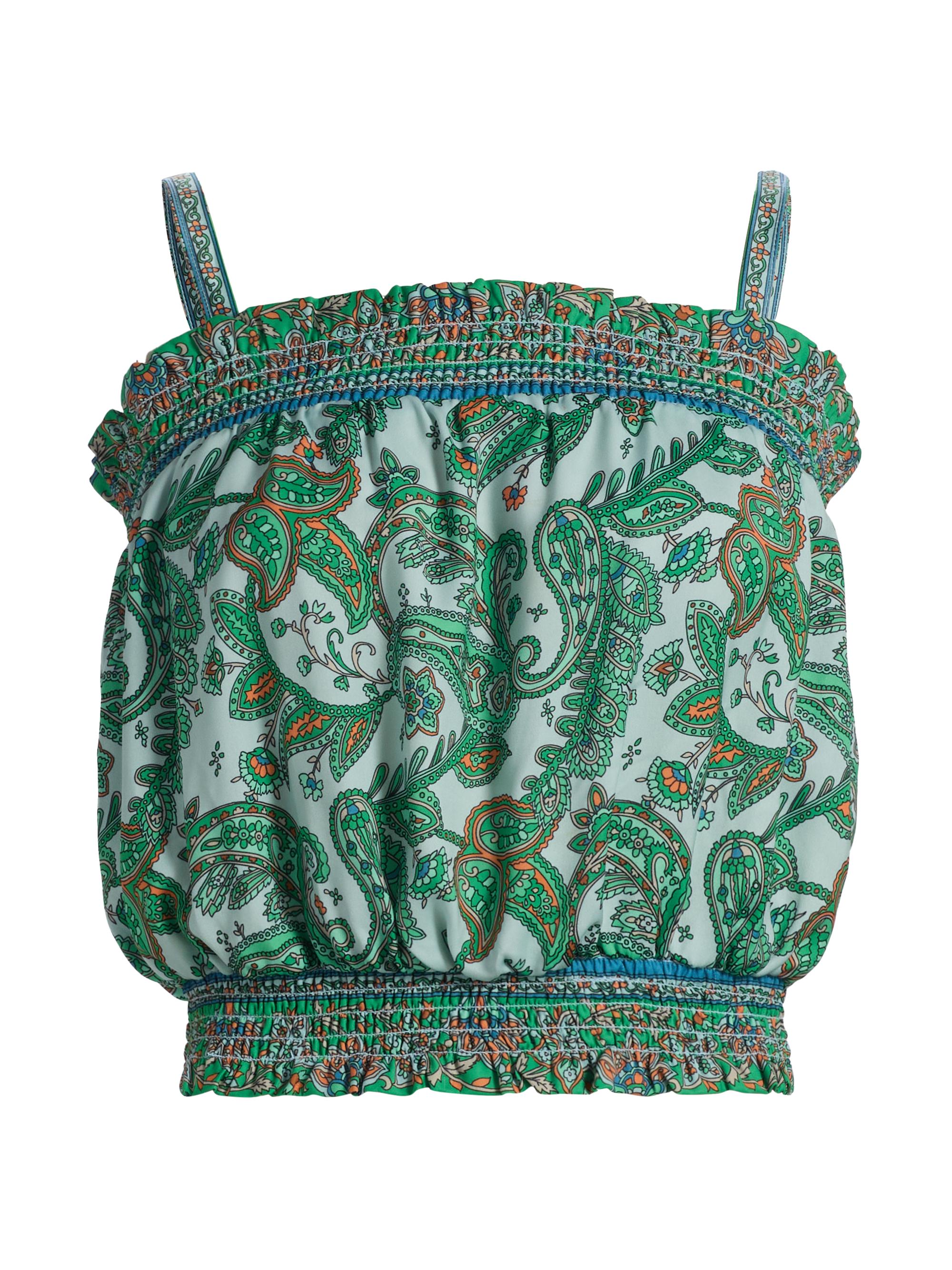 Ramy Brook Women's Miley Paisley Smocked Square-Neck Top - Bright Palm Patchwork