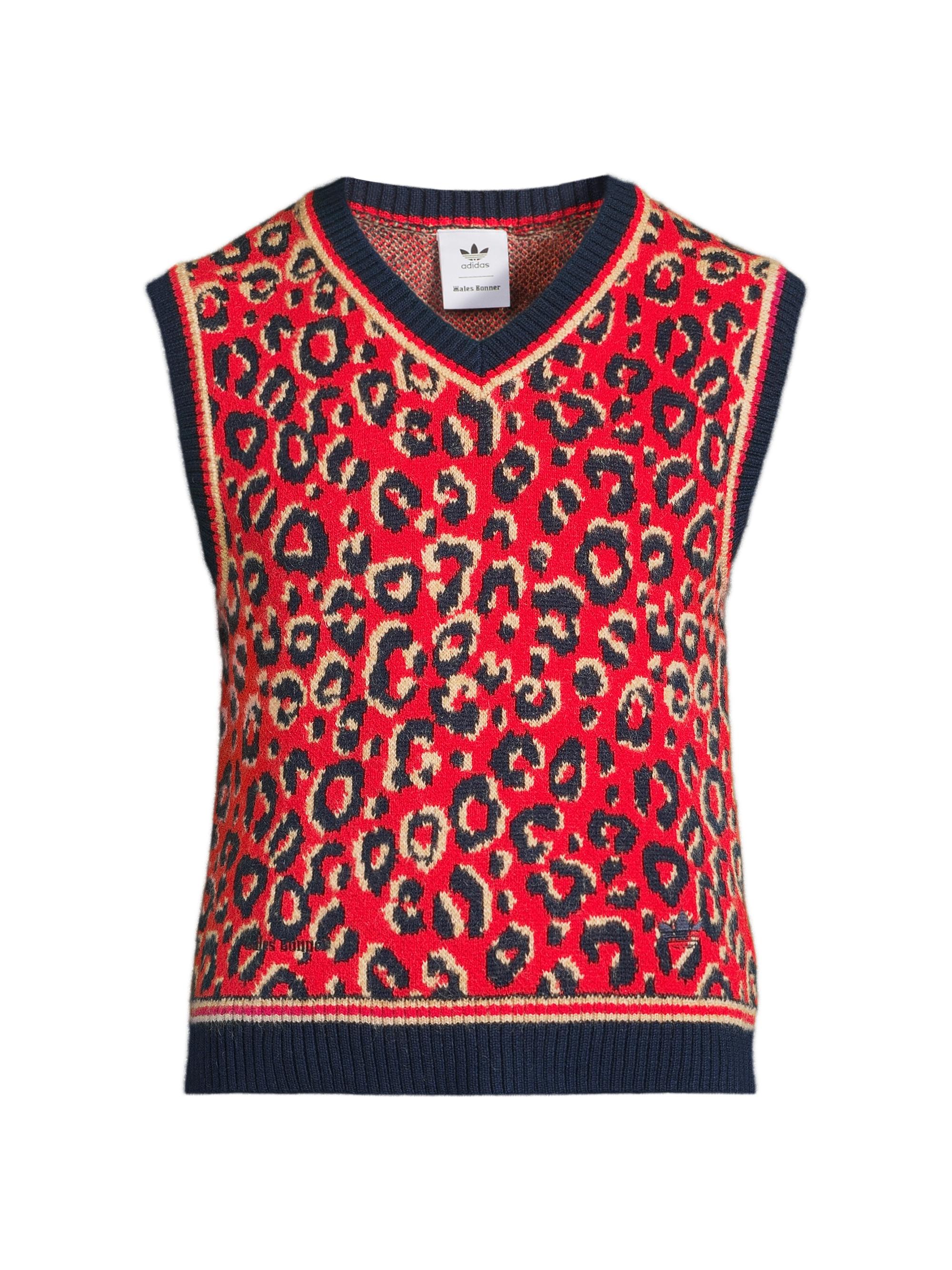 adidas Men's  x Wales Bonner Leopard-Pattern Sweater Vest - Navy Beige Scarlet
