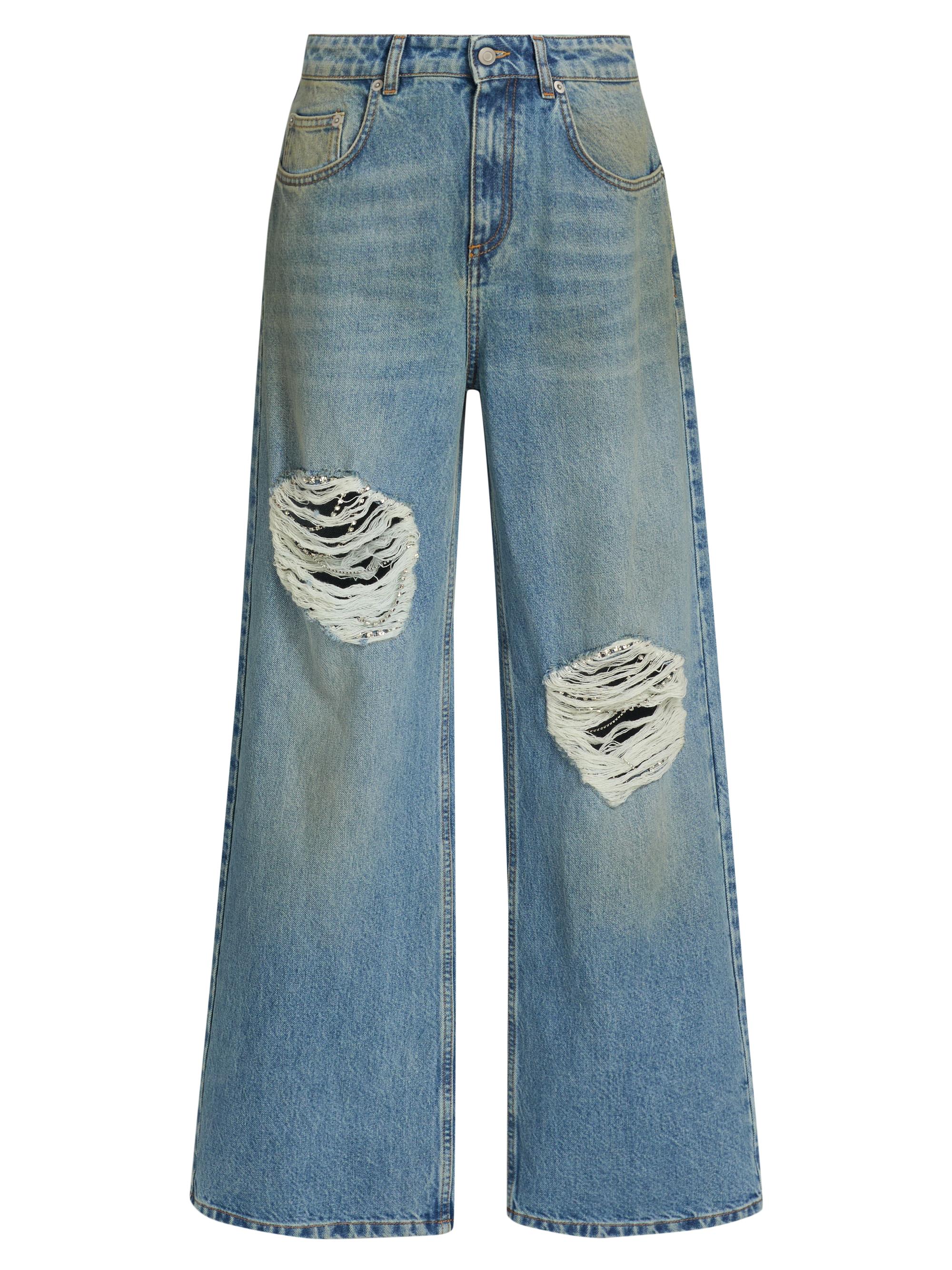 Area Women's Embellished Fray Relaxed Jeans - Medium Blue