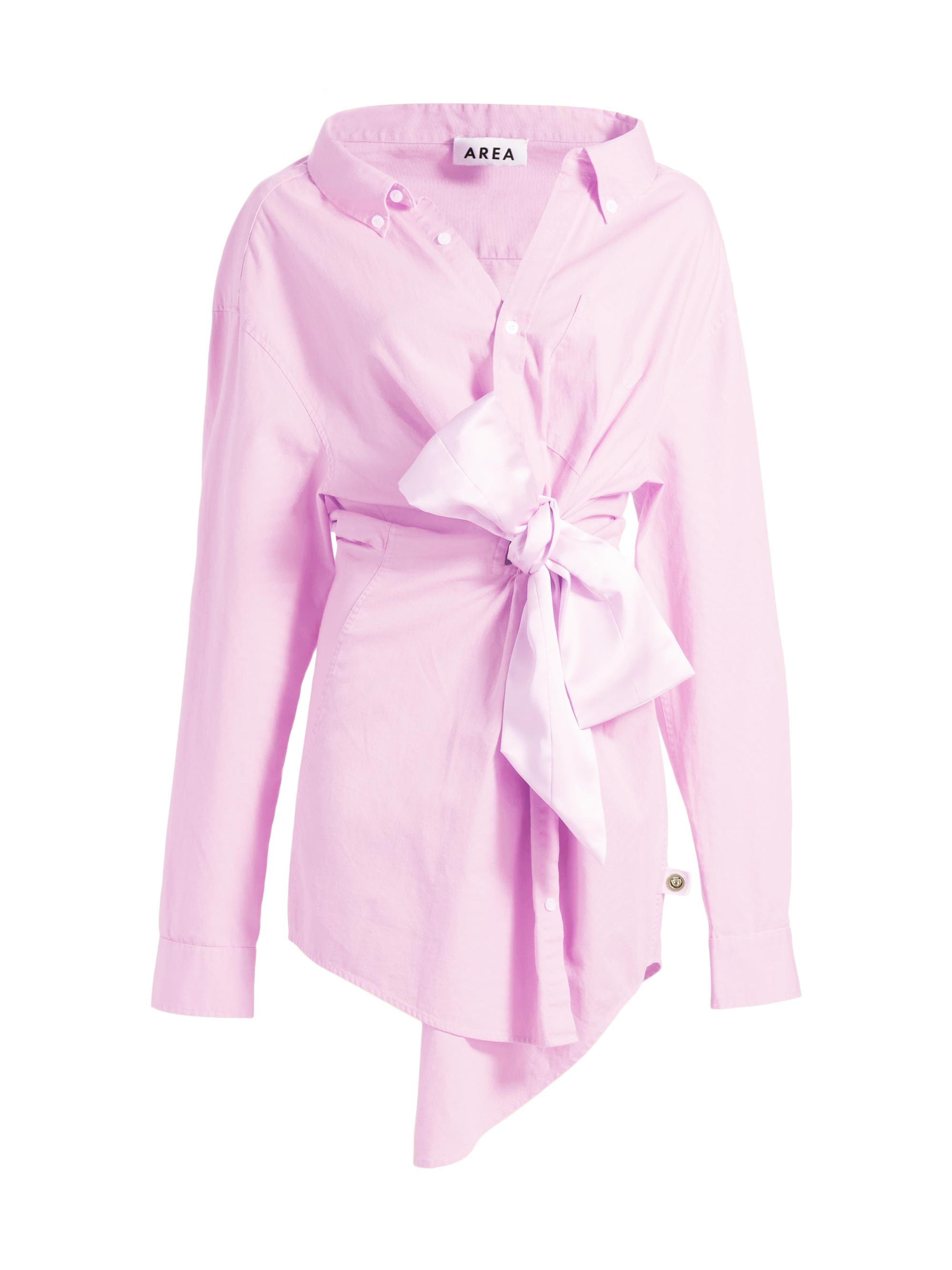 Area Women's Satin Knot Cotton Oxford Shirtdress - Light Pink