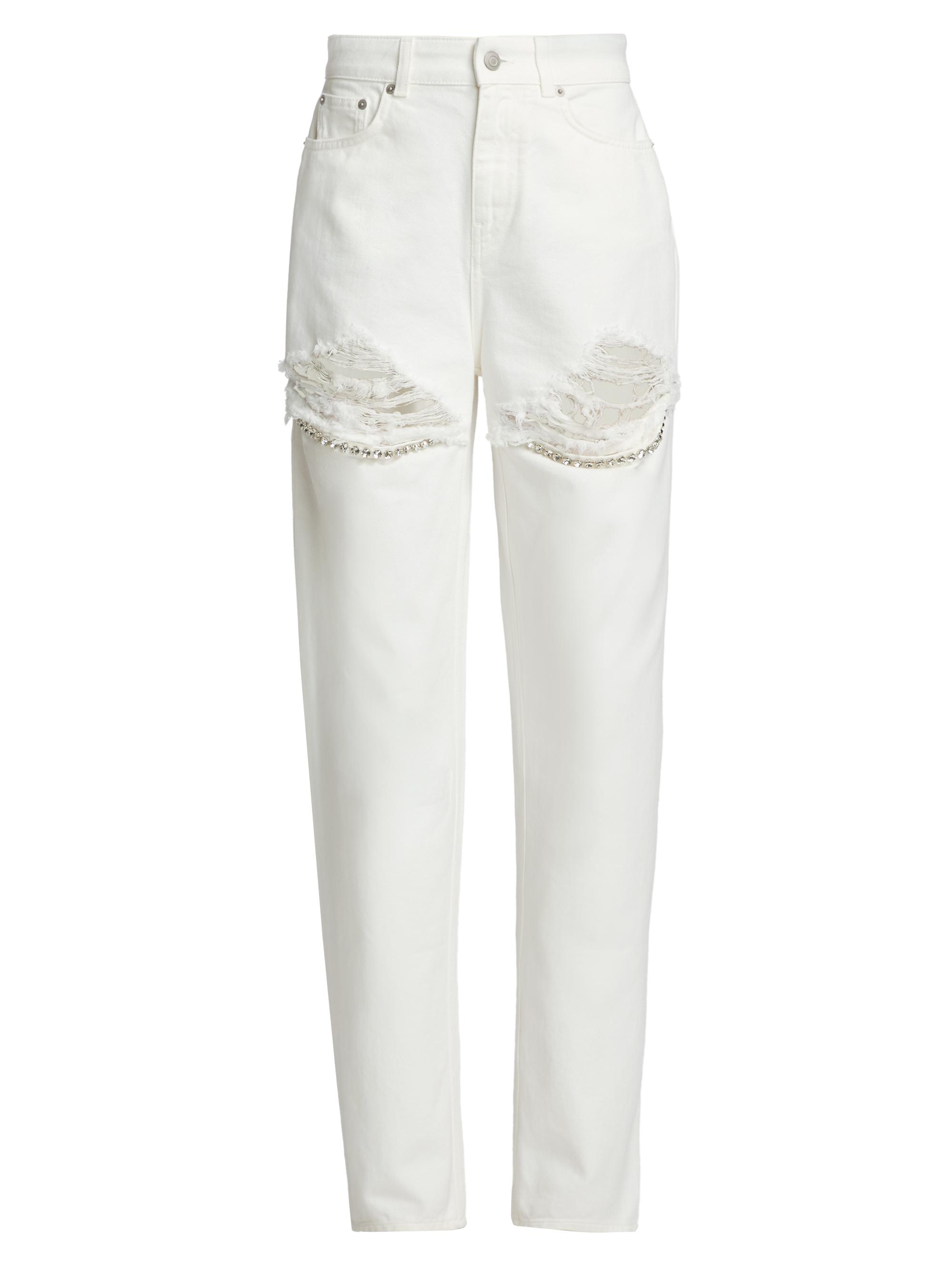 Area Women's Crystal Fray Slit Jeans - White