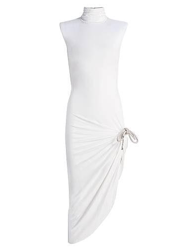 saks midi dresses Victoria Beckham Women's Eve Satin Gathered Waist Midi-Dress - Blossom and a front slit Zimmermann-Ascension Plunge Linen Midi Dress-Dresses