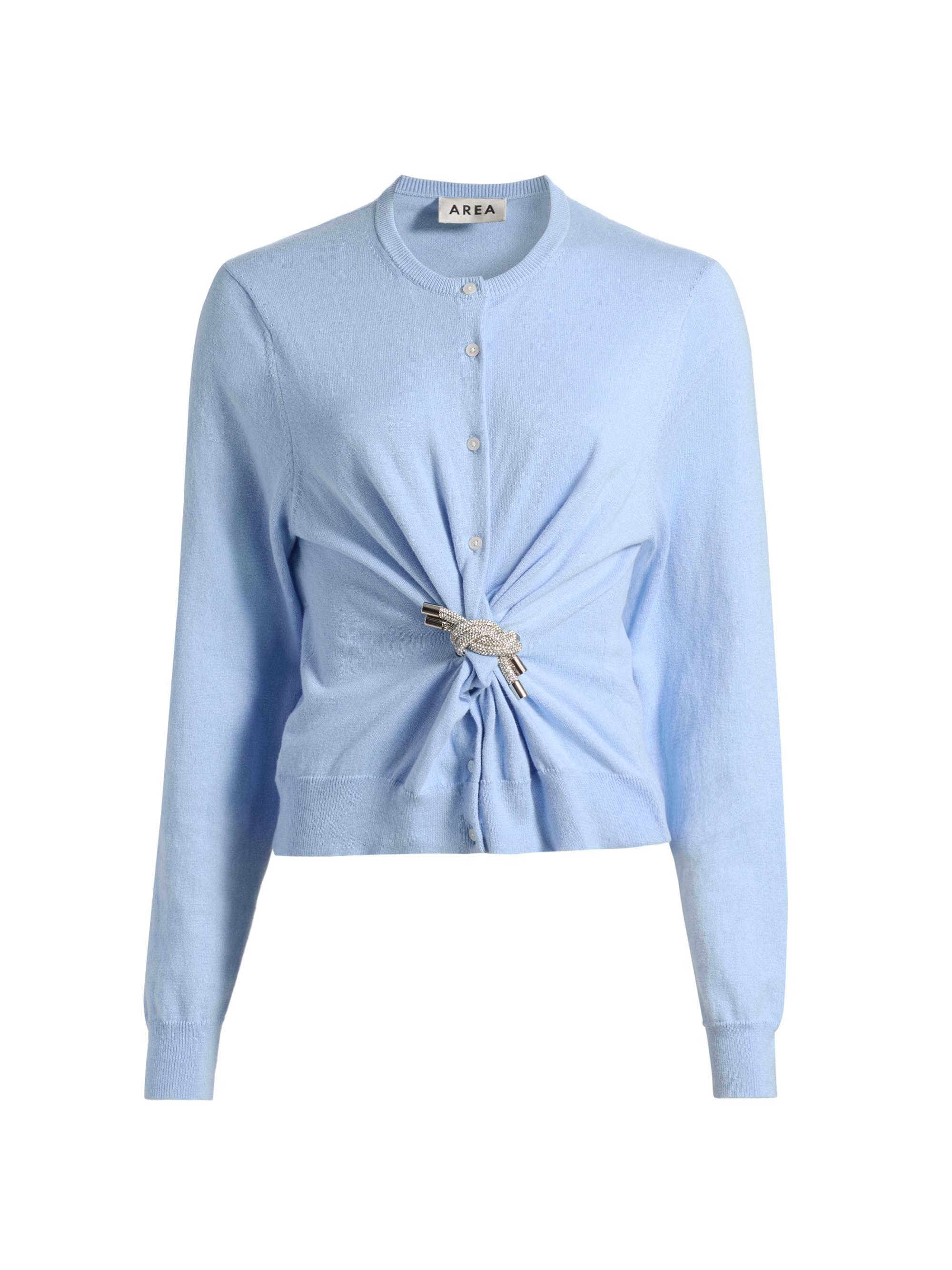 Area Women's Crystal Knot Cotton-Cashmere Cardigan - Powder Blue