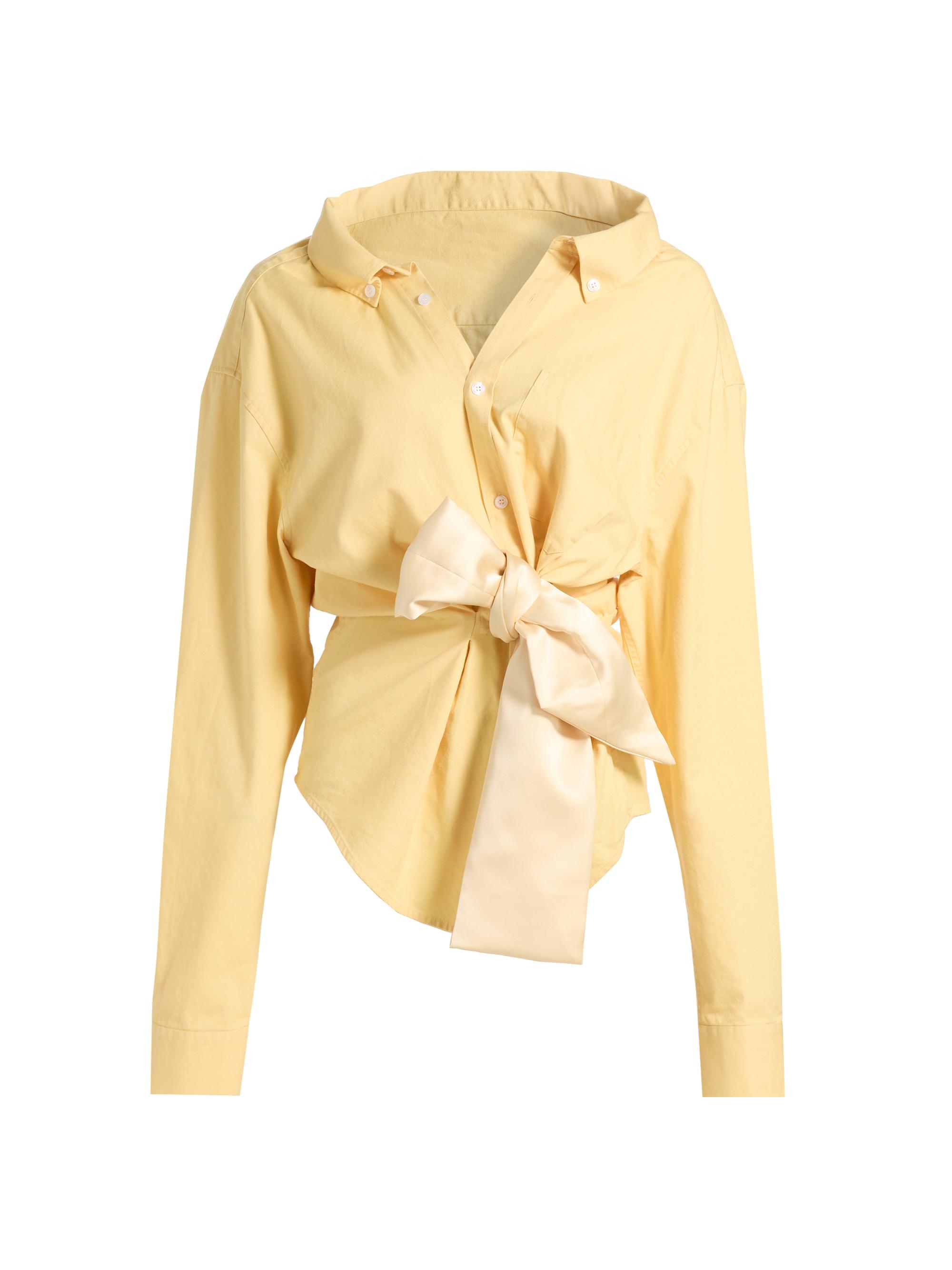 Area Women's Satin-Knotted Cotton Oxford Shirt - Light Yellow