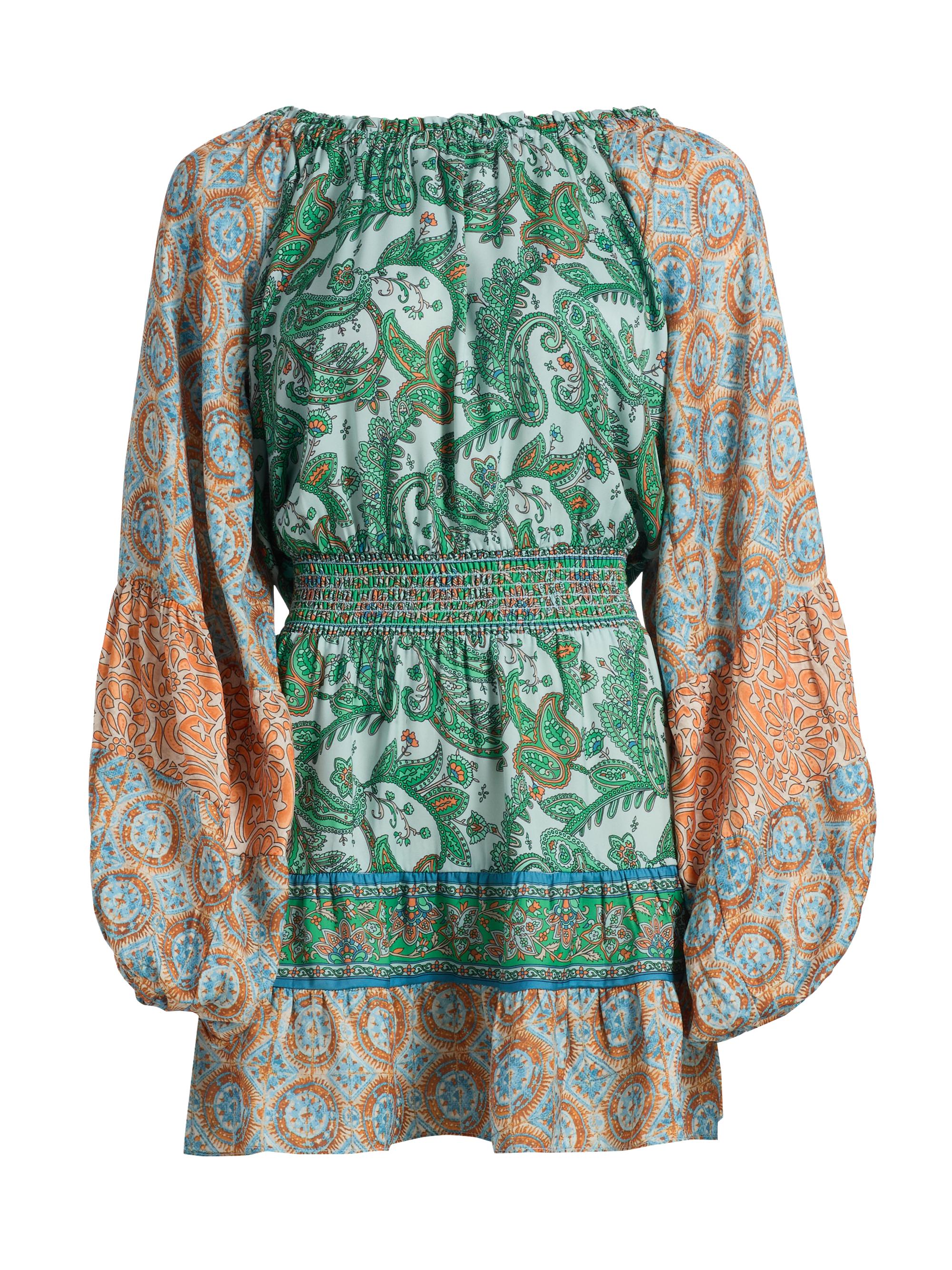 Ramy Brook Women's Claudine Paisley Balloon-Sleeve Minidress - Bright Palm Patchwork