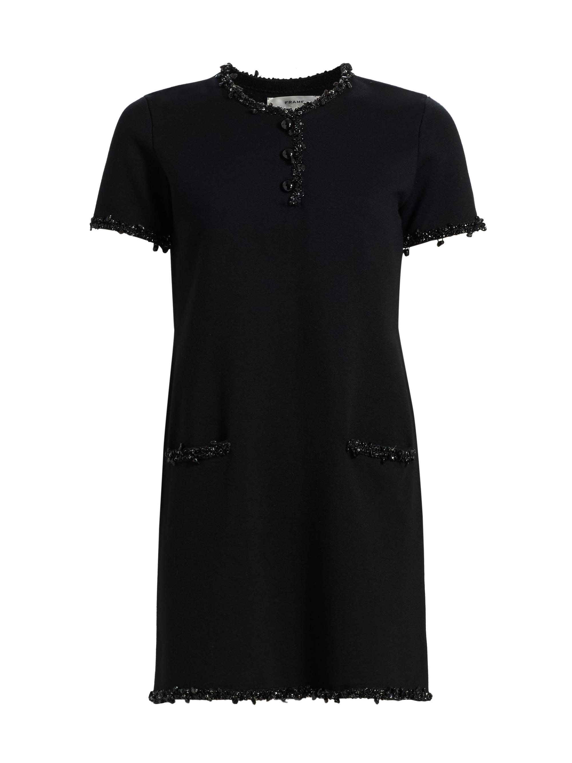 FRAME Women's The Beaded Trim Merino Wool Dress - Black