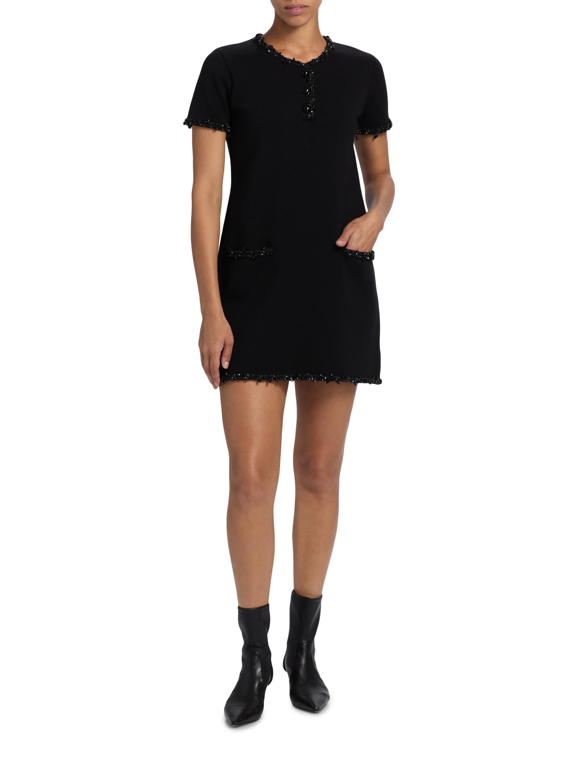 FRAME Women's The Beaded Trim Dress | Black | Wool | Size XS