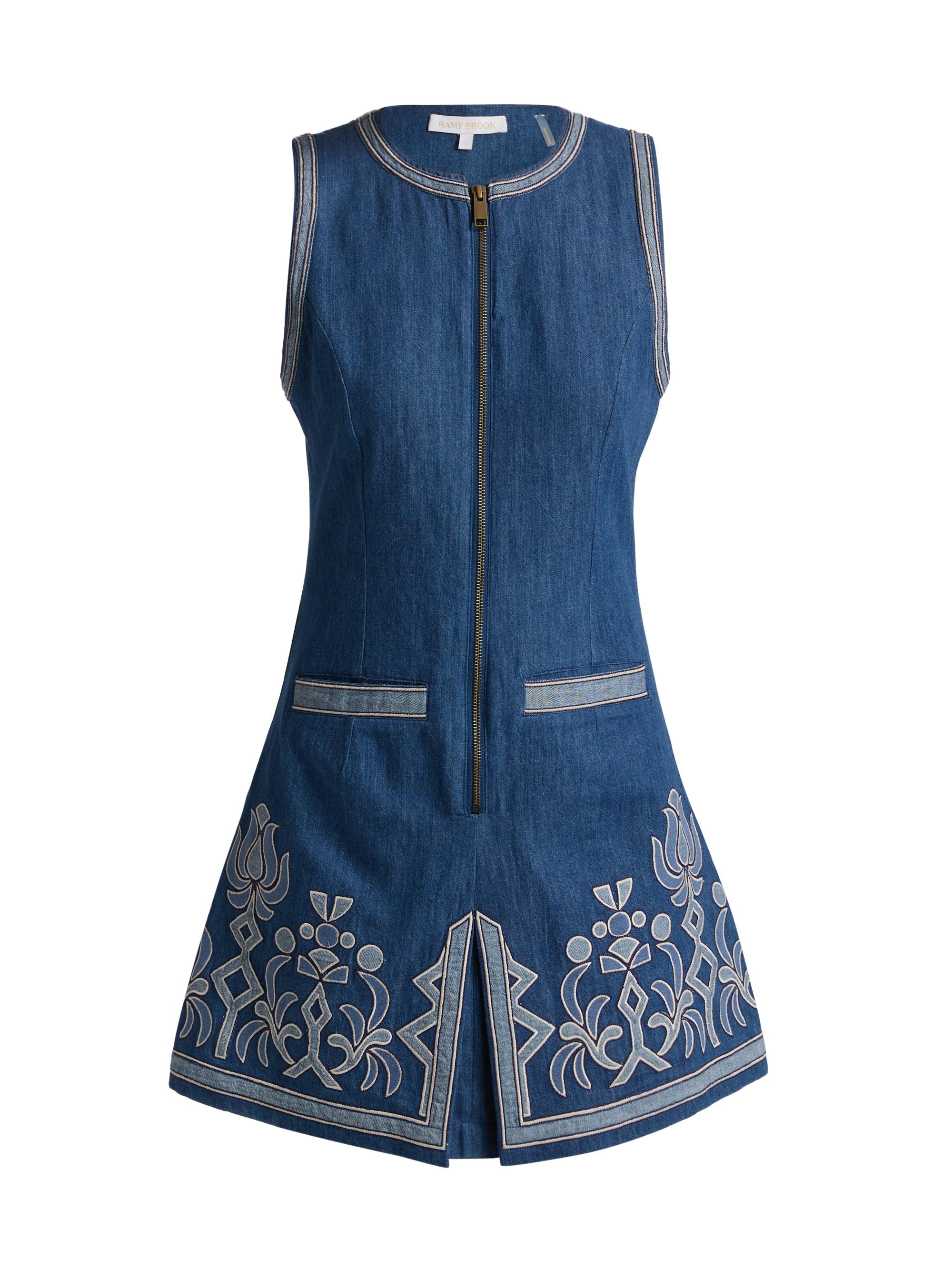 Ramy Brook Women's Paulina Geometric Floral-Embroidered Denim Minidress - Tonal Embroidered Denim