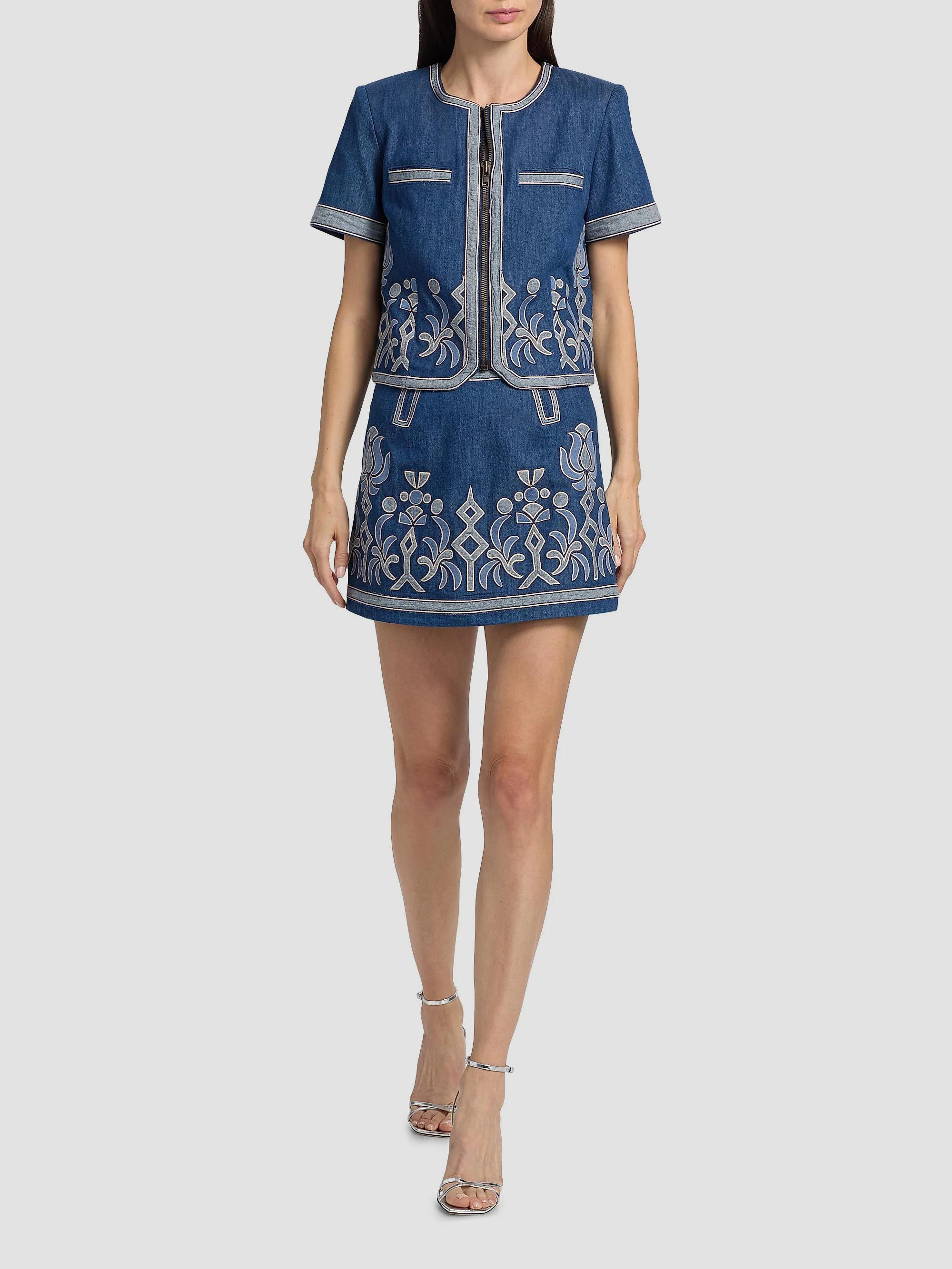 Ramy Brook Nicko Embroidered Denim Zip-Up Jacket | Saks Fifth Avenue