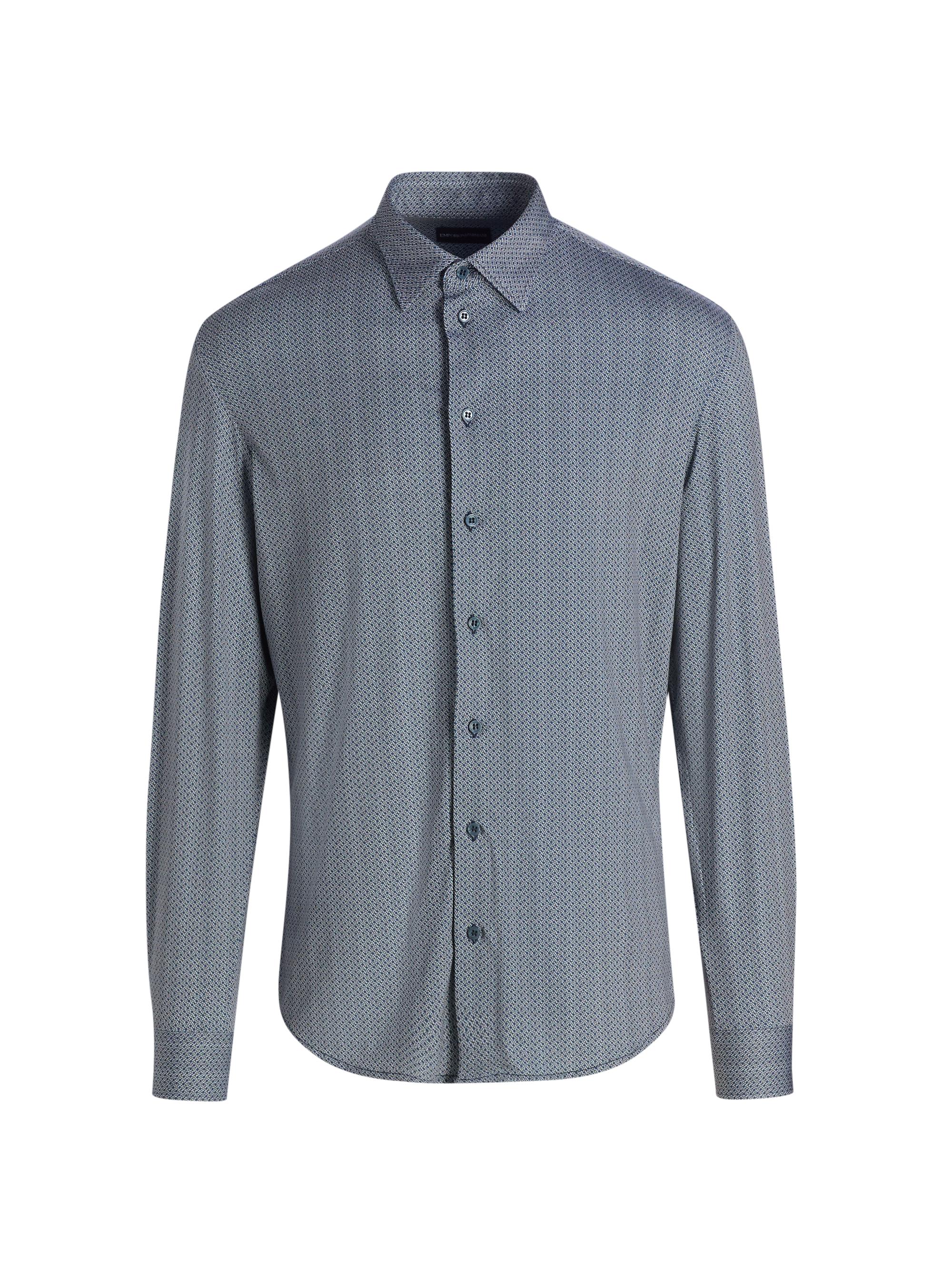 Emporio Armani Men's Micro-Diamond Print Sport Shirt - Teal