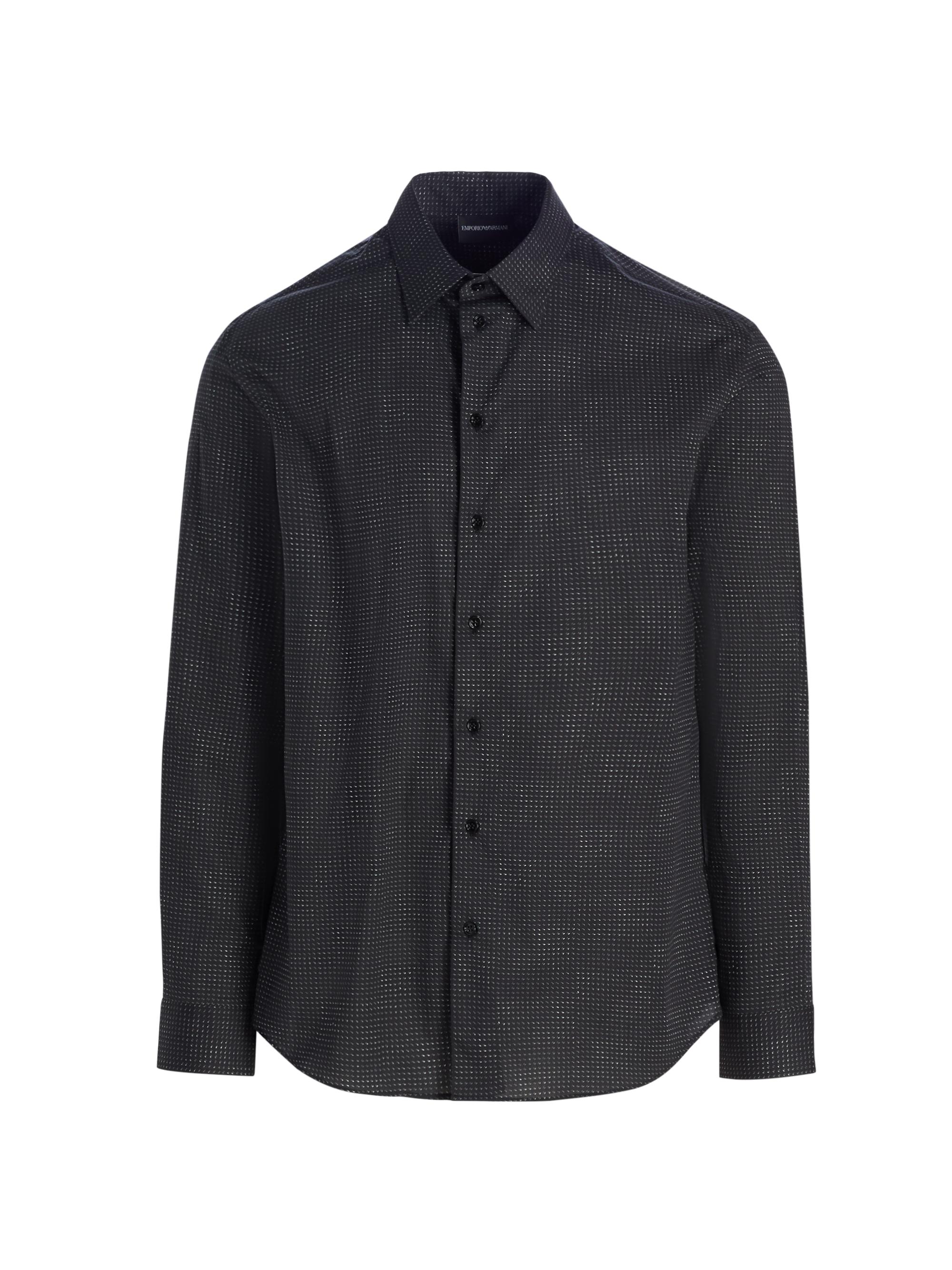 Emporio Armani Men's Micro-Dash Stretch-Cotton Jersey Shirt - Black