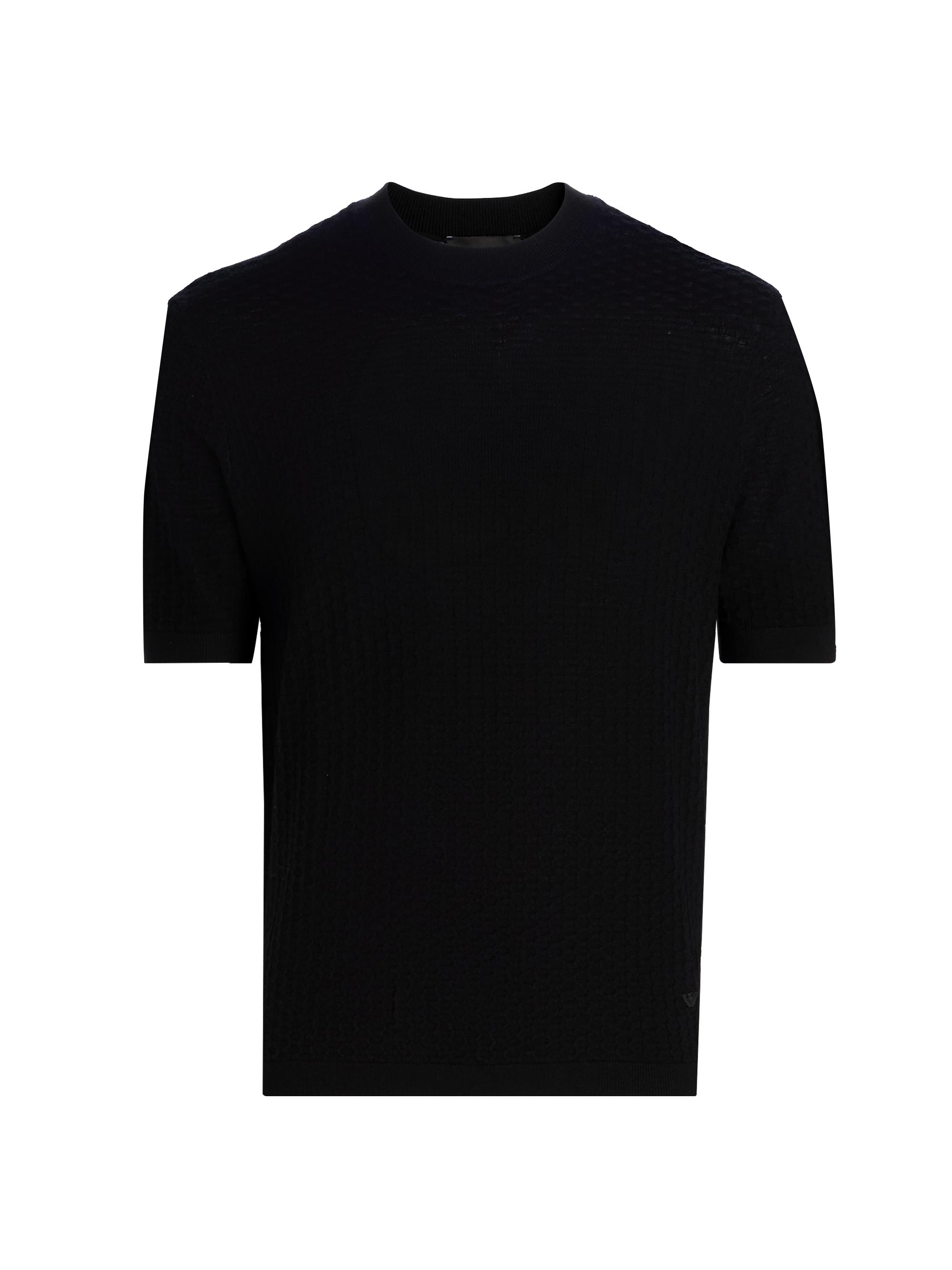 Emporio Armani Men's Tonal Honeycomb Wool Crewneck Sweater - Black