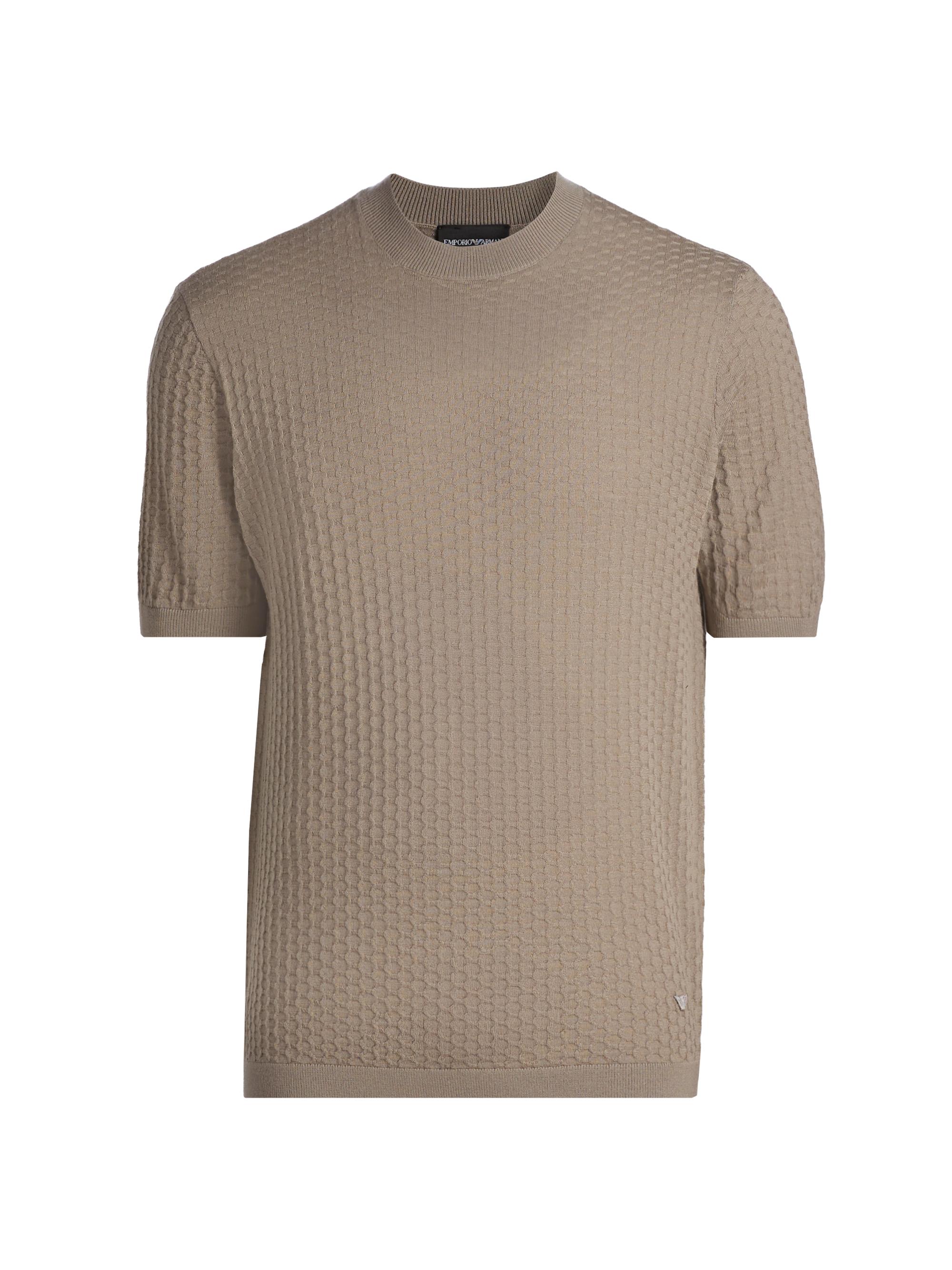 Emporio Armani Men's Tonal Honeycomb Wool Crewneck Sweater - Tan | Thumbnail 8