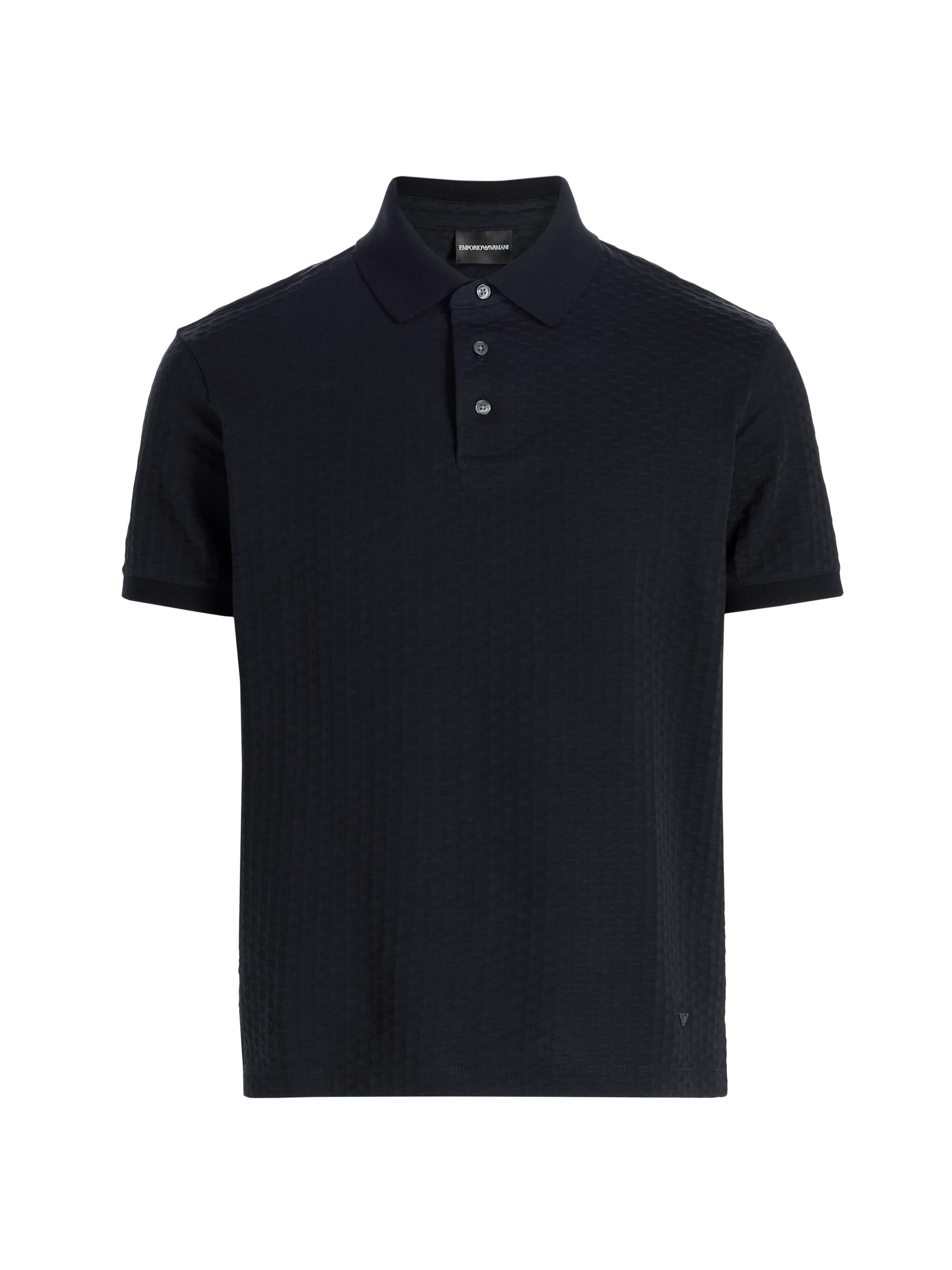 Emporio Armani Men's Textured Geometric-Print Cotton Polo Shirt - Navy
