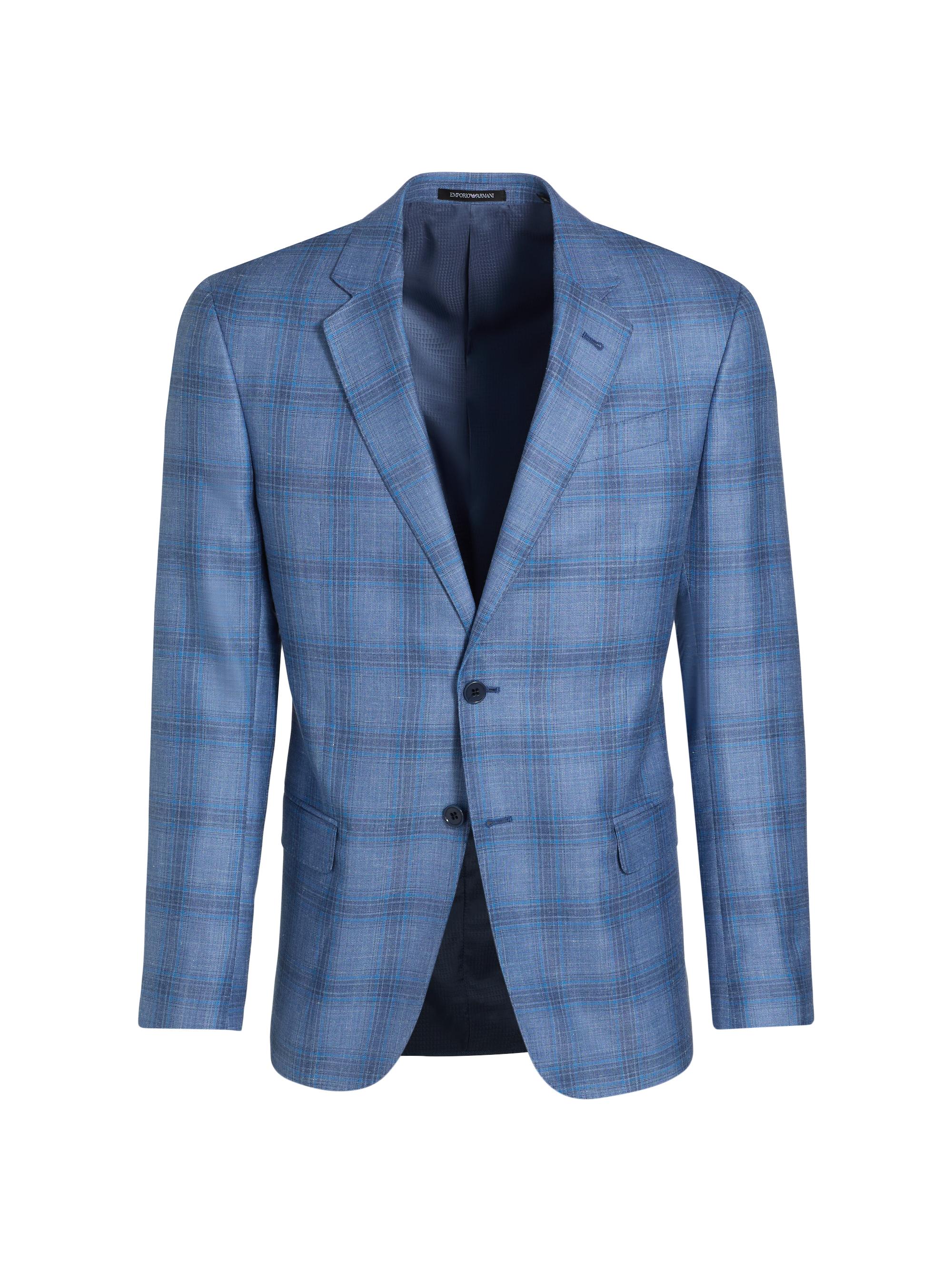 Emporio Armani Men's Plaid Single-Breasted Jacket - Blue