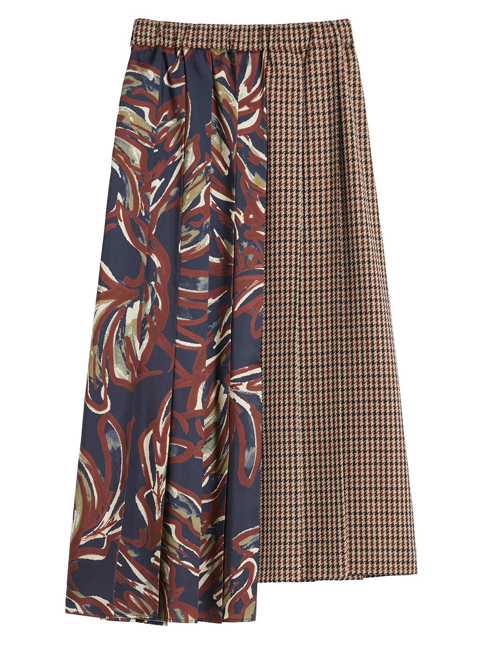 Weekend Max Mara Women's Pleated Houndstooth Wool Skirt - Wine Coloured Pied De Poule