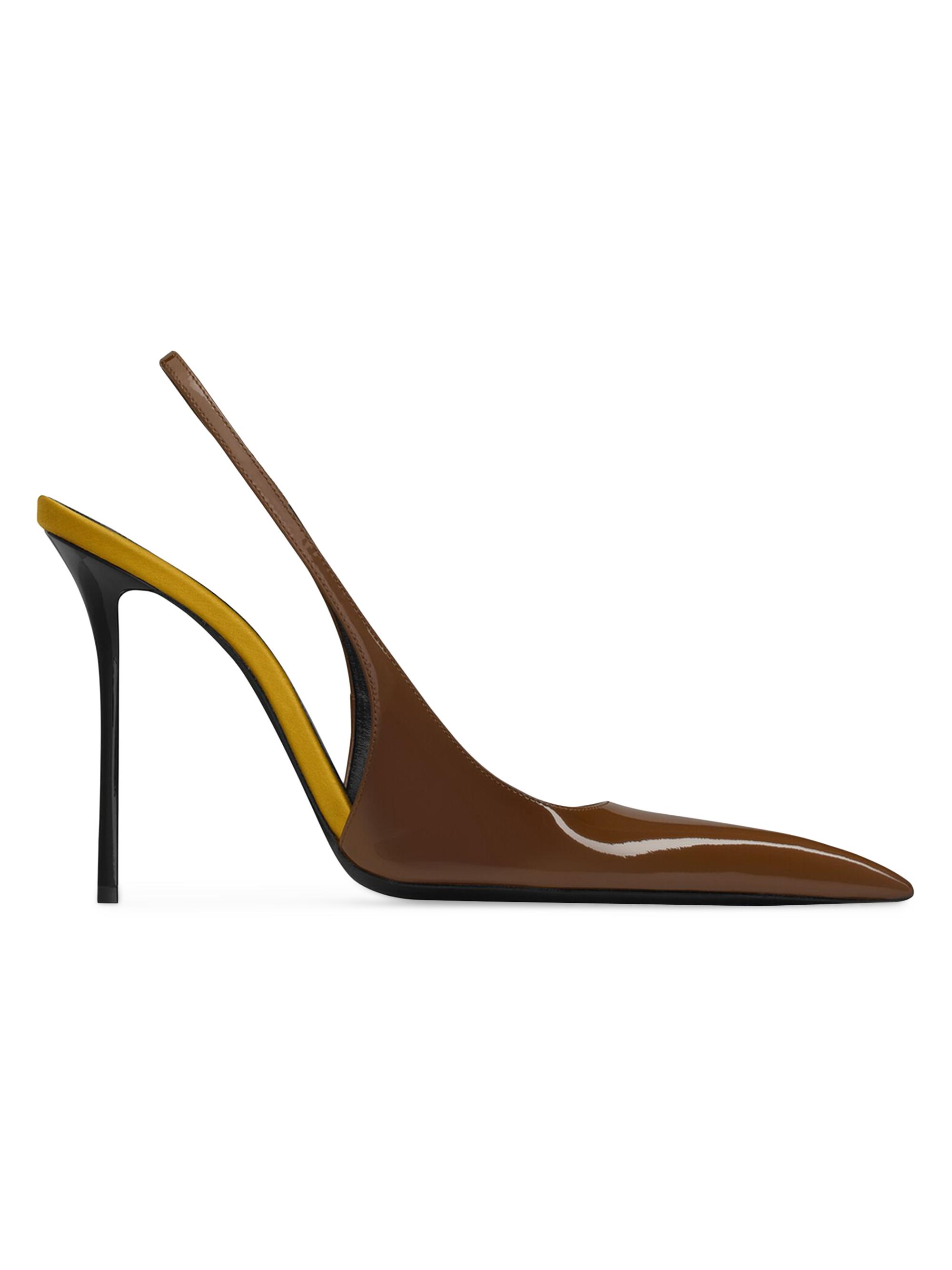 Saint Laurent Women's Amalia Slingback Pumps in Patent Leather - Wood Ocre