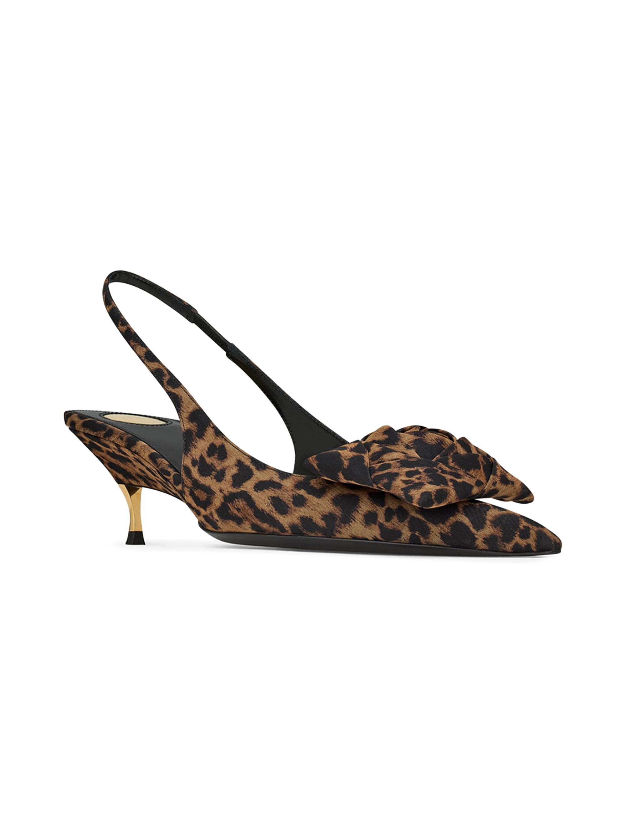 Saint Laurent Women's Dakota Slingback Pumps in Leopard Silk Muslin - Leopard