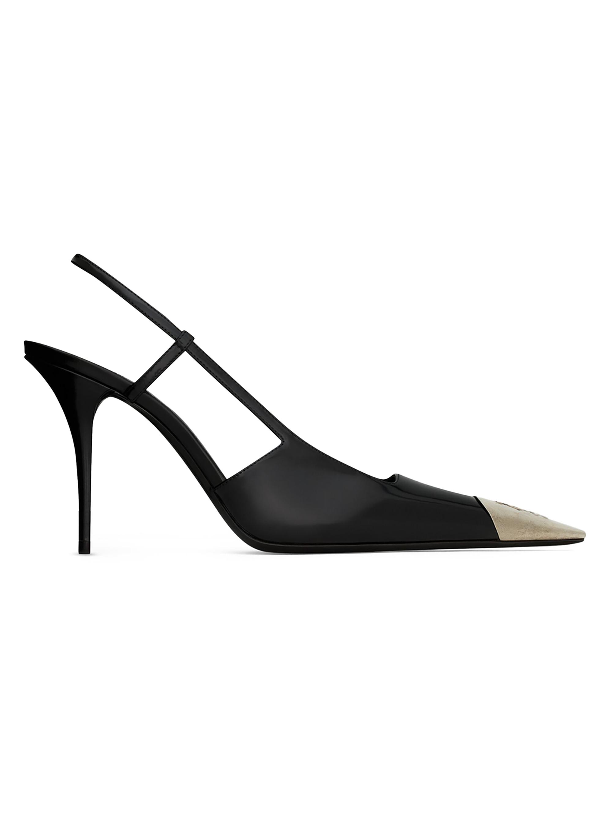 Saint Laurent Women's Jeanne Slingback Pumps in Glazed Leather - Black