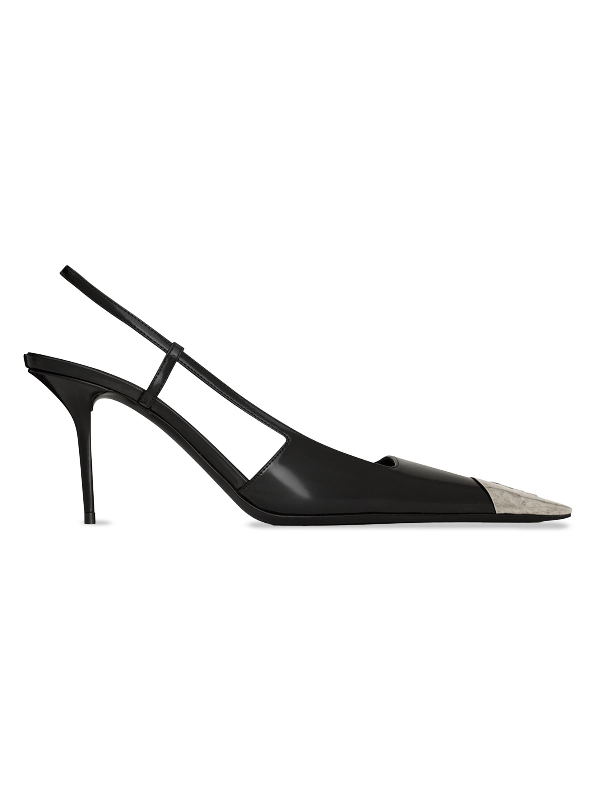 Saint Laurent Women's Jeanne Slingback Pumps in Glazed Leather - Black