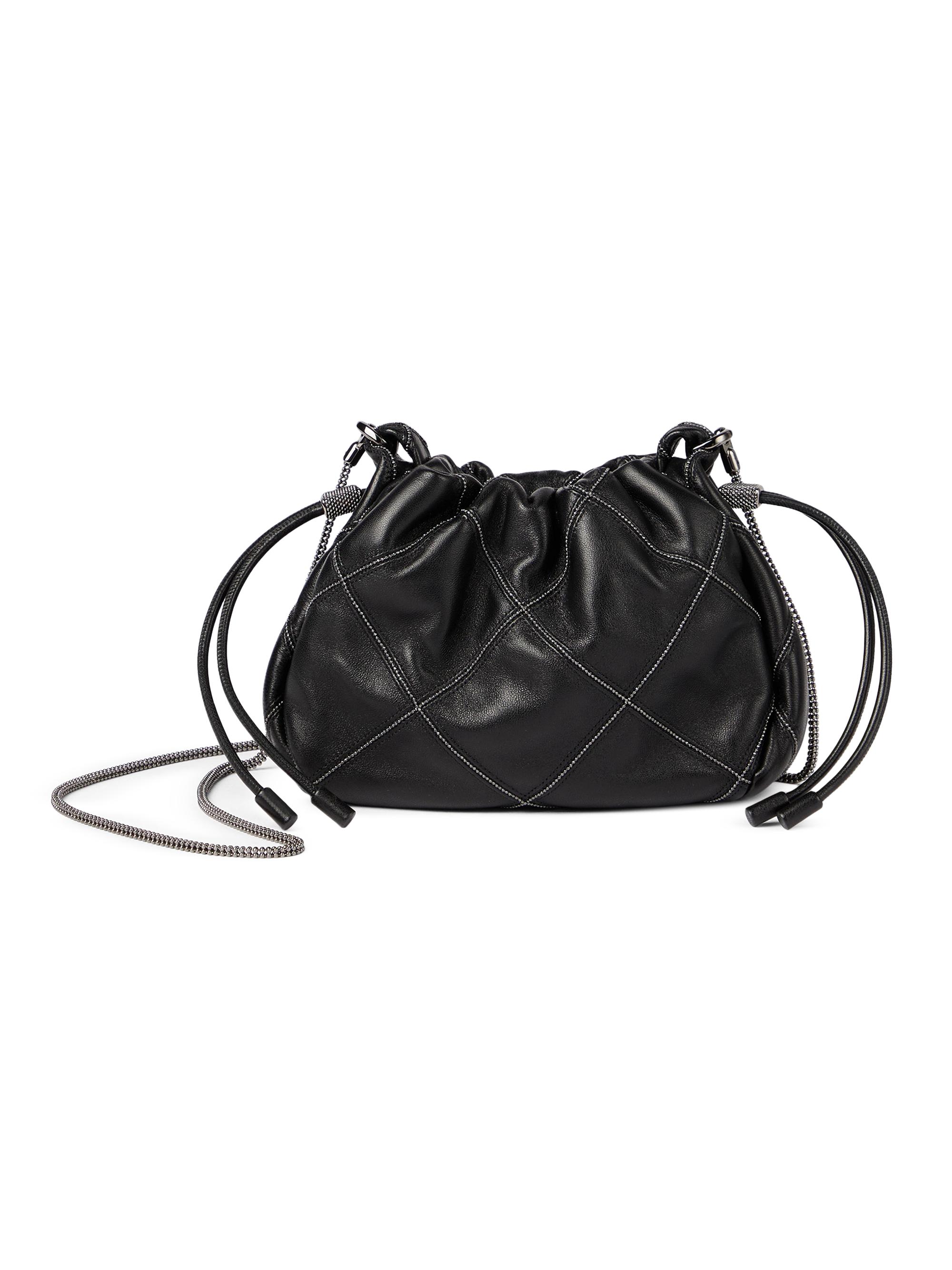 Brunello Cucinelli Women's Mellow Mini Bucket Bag in Shiny Quilting Nappa Leather - Black