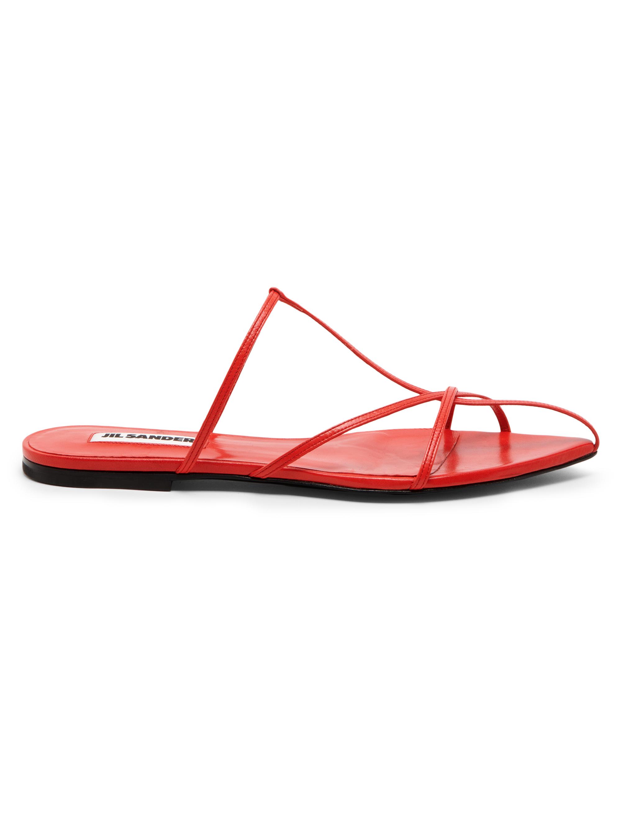 Jil Sander Women's Strappy Leather Flats - Rouge