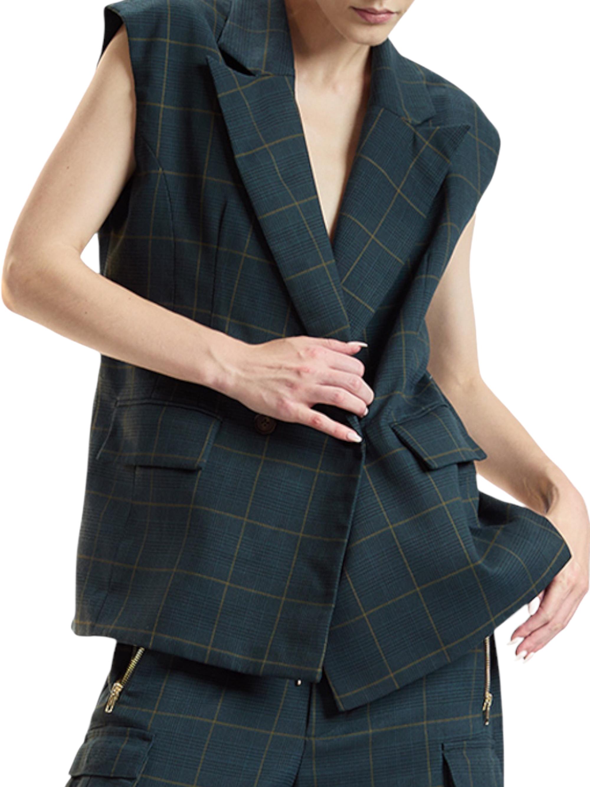 Cynthia Rowley Women's Windowpane Plaid Oversized Double-Breasted Vest - Green Plaid