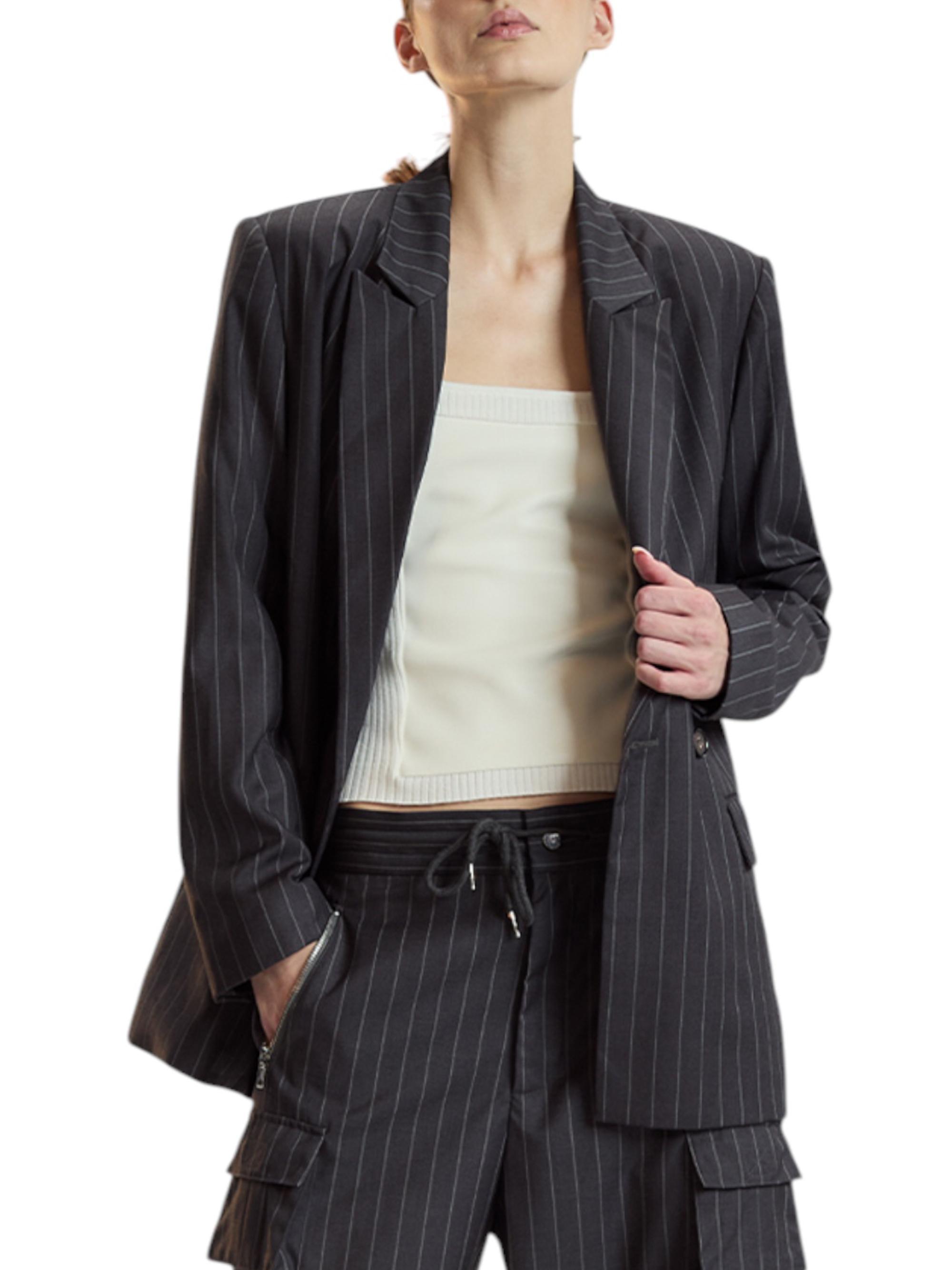 Cynthia Rowley Women's Pinstriped Oversized Blazer - Heather Grey