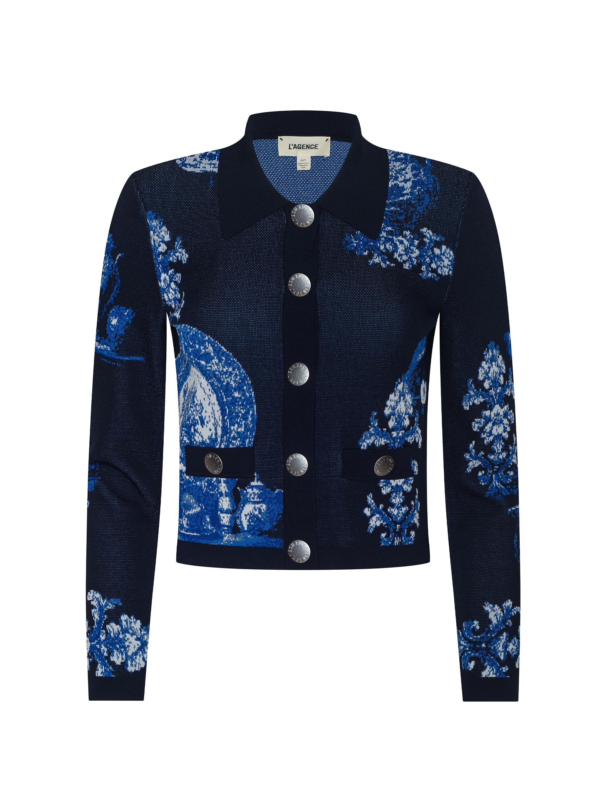 L'AGENCE Women's Osiris Jacquard Cardigan - Black Blue  Porcelain