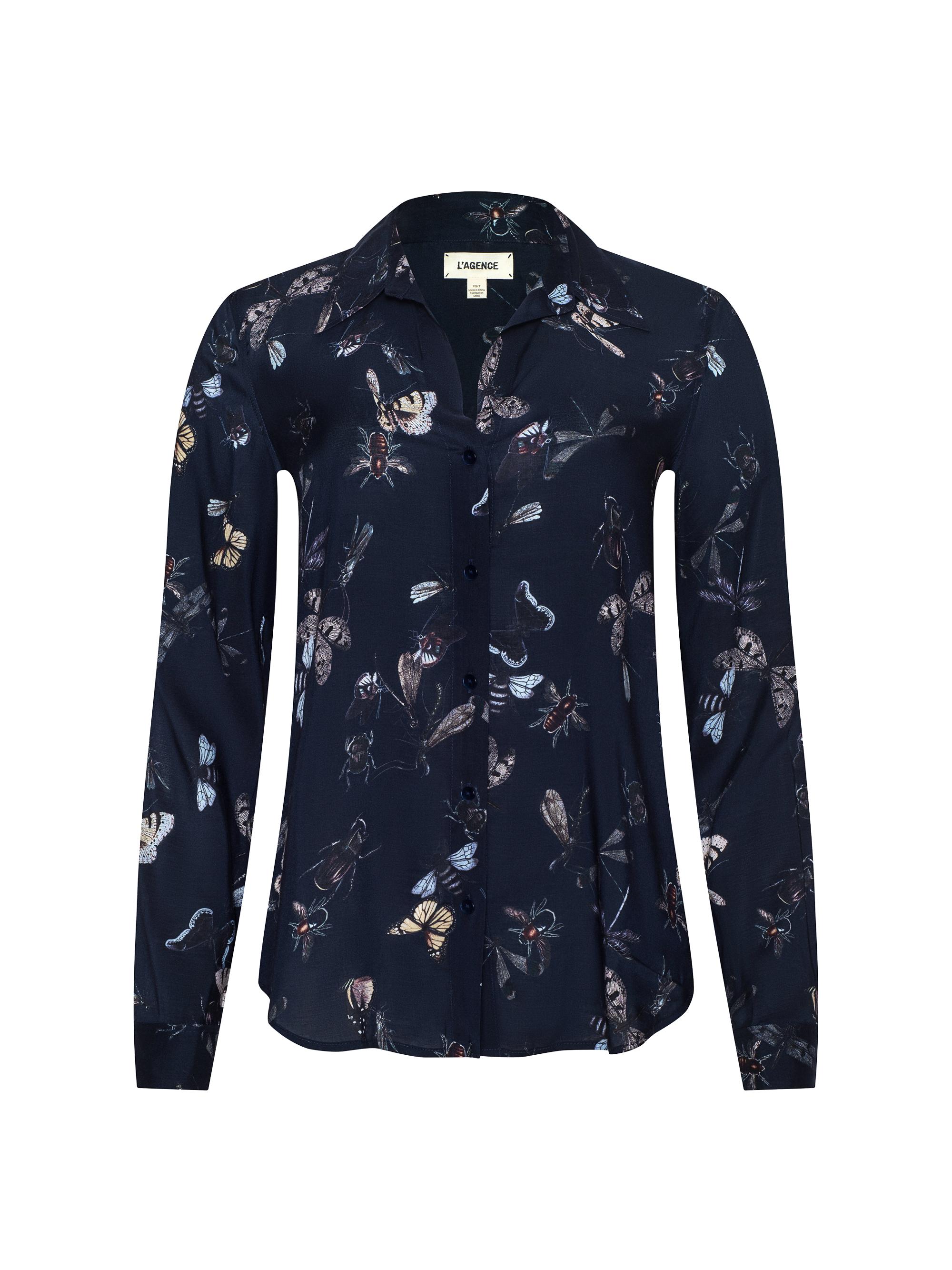 L'AGENCE Women's Holly Butterfly-Print Blouse - Midnight Multi Beetles