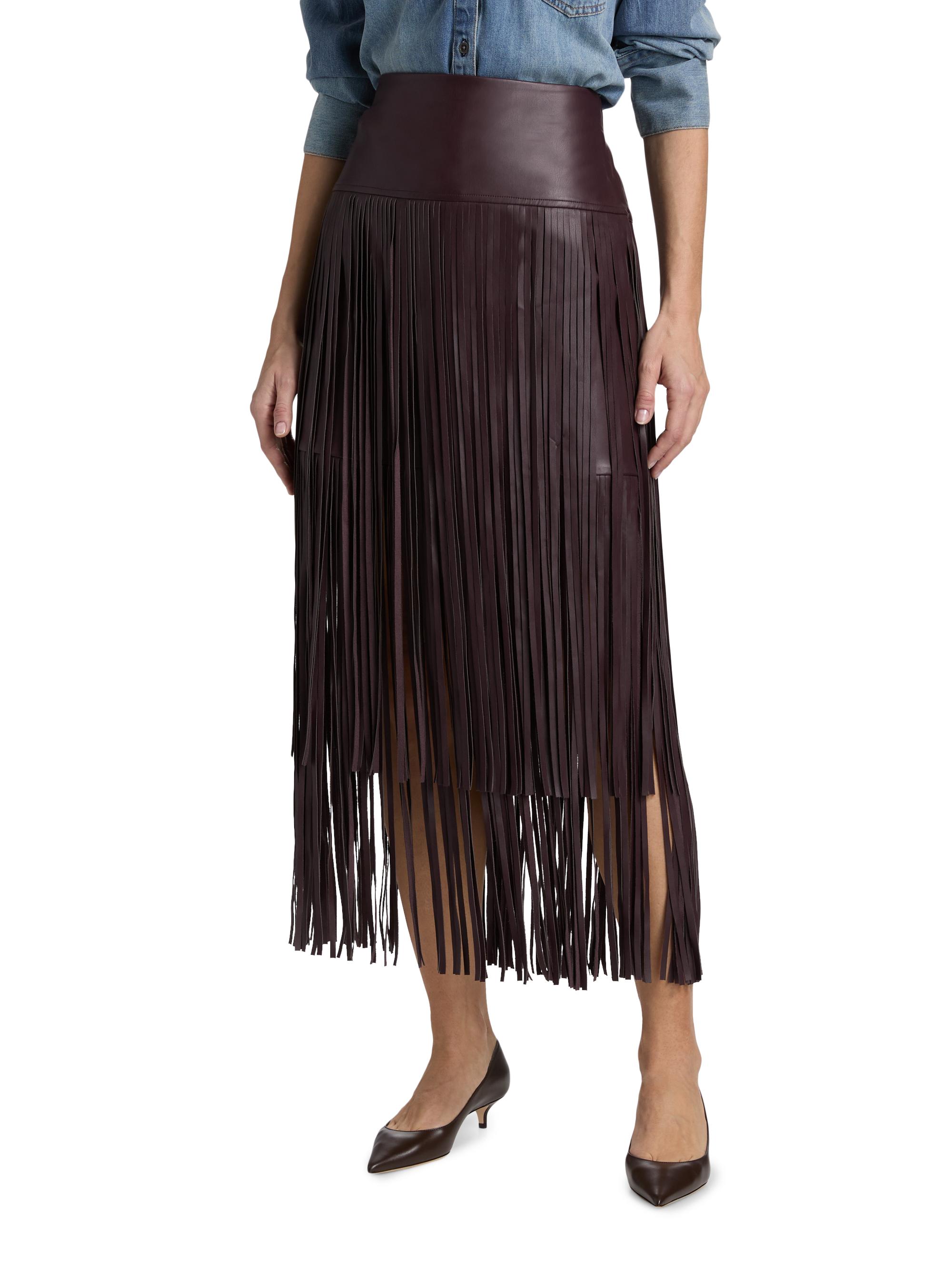 L'AGENCE Karolina Faux Leather Fringe Skirt | Saks Fifth Avenue