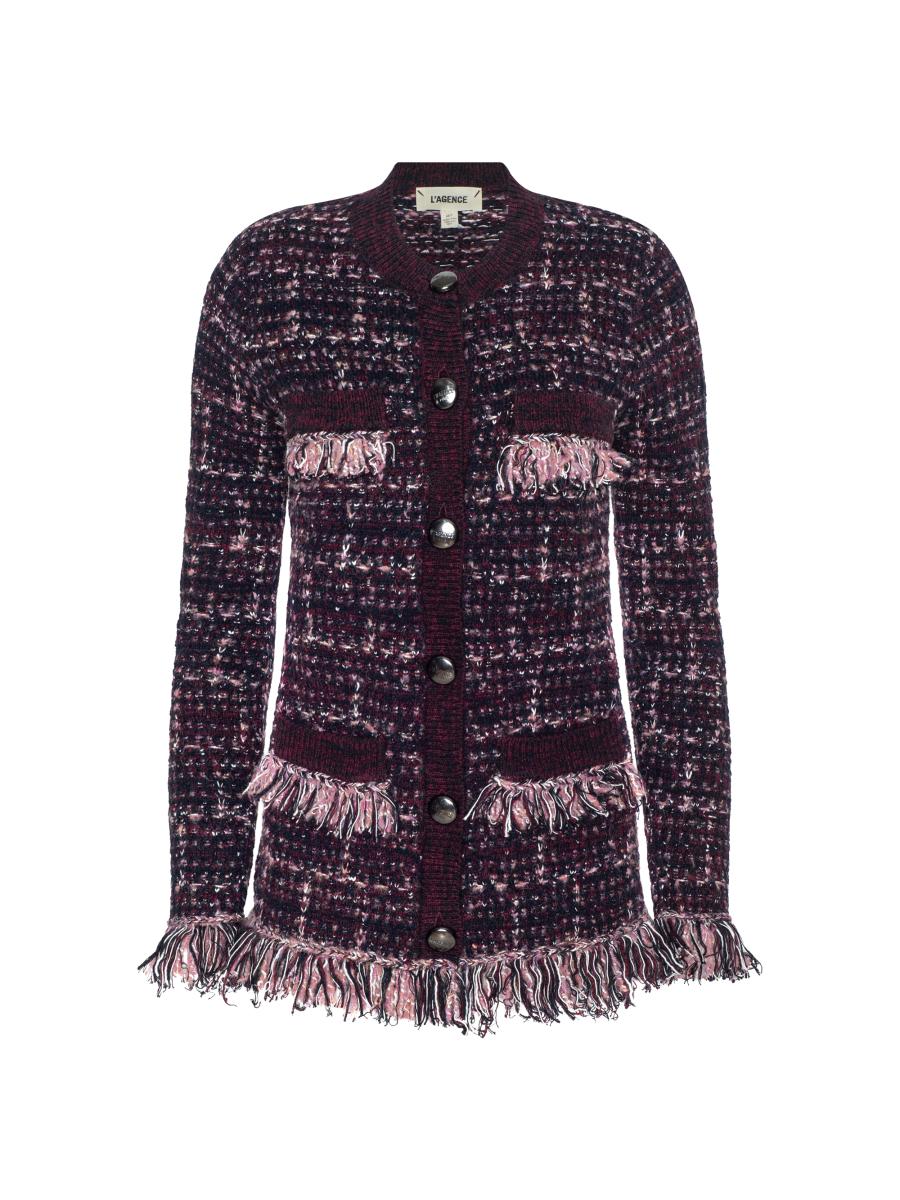 トップス AMERI TWEED FRINGE KNIT CARDIGAN TWEED FRINGE KNIT CARDIGAN