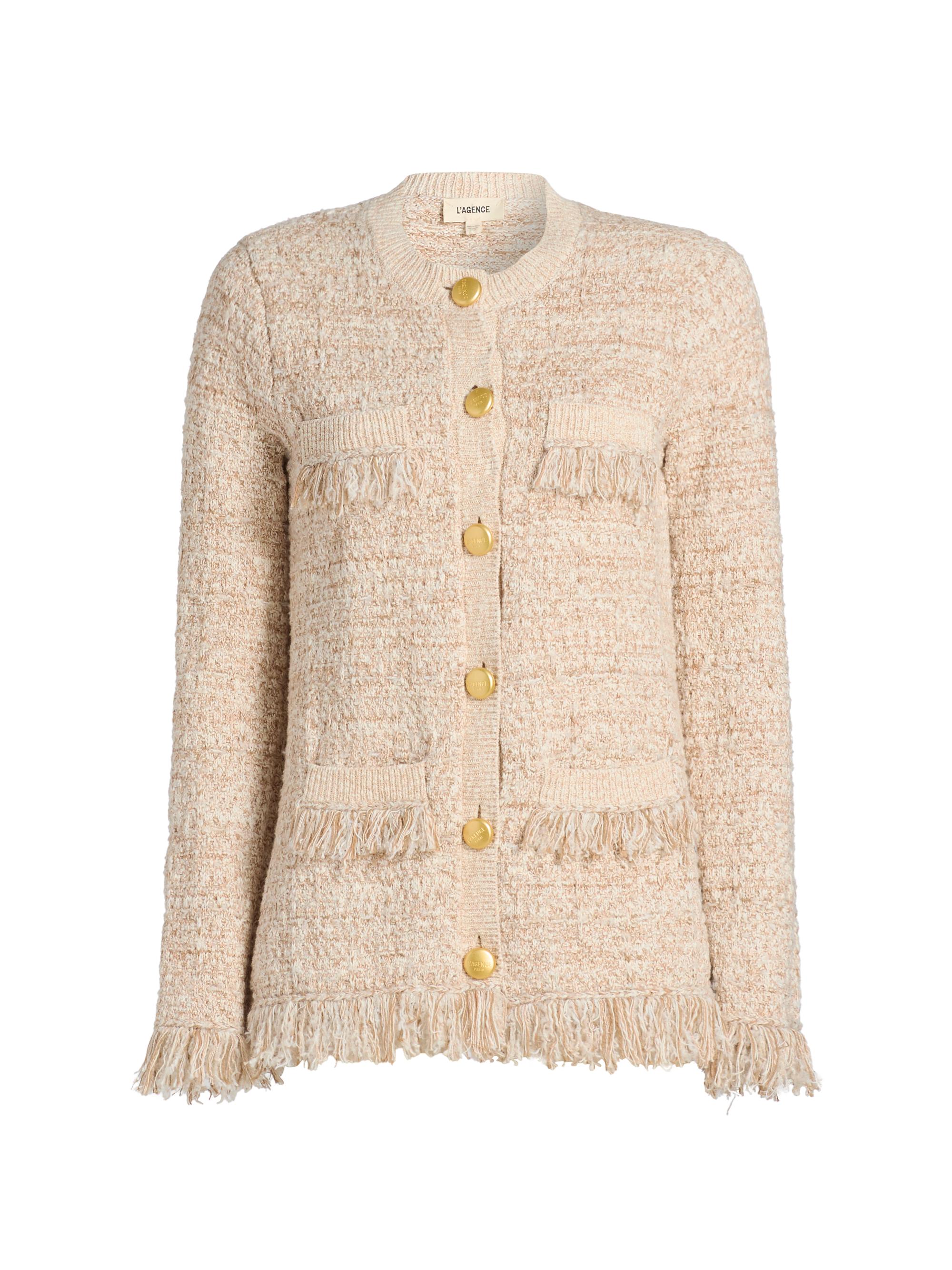 L'AGENCE Women's Kastoria Fringe-Trim Cotton-Blend Tweed Cardigan - Natural Multi Boucle