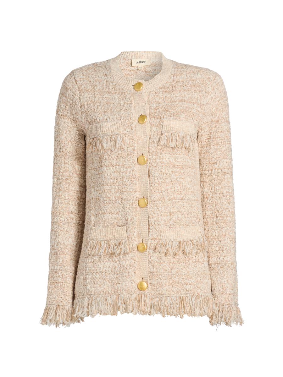 L'agence Women's Kastoria Fringe-trim Cotton-blend Tweed Cardigan