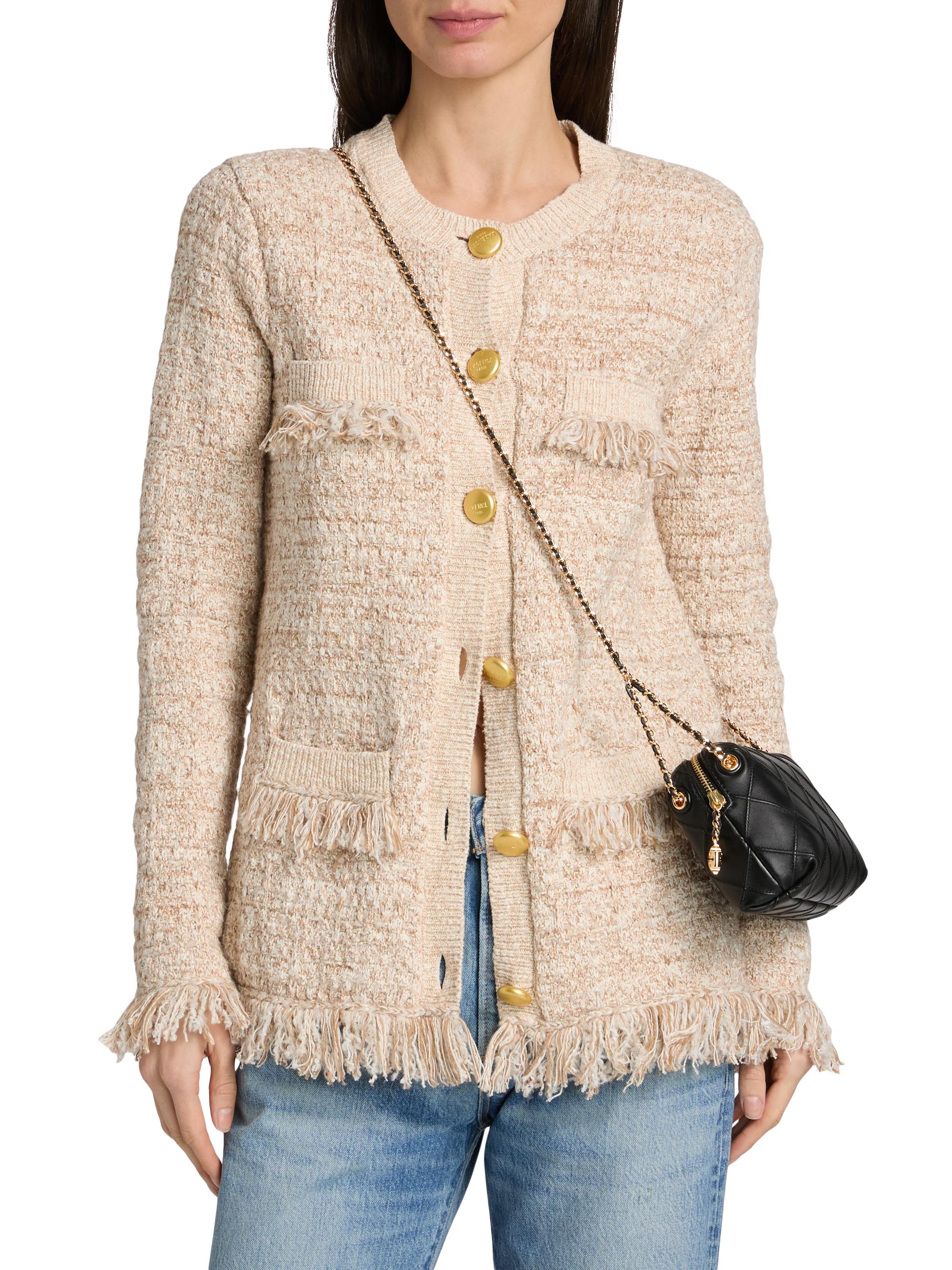 L'AGENCE Kastoria Fringe-Trim Cotton-Blend Tweed Cardigan | Saks