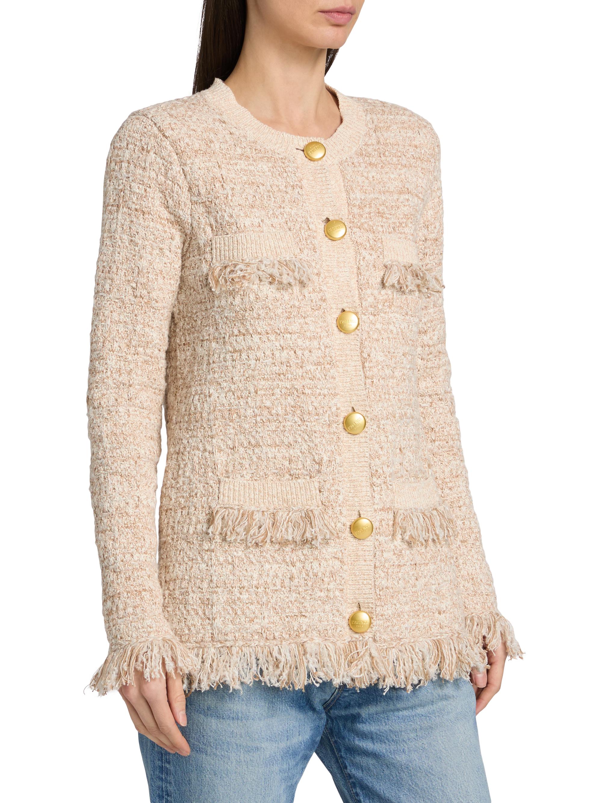 L'AGENCE Kastoria Fringe-Trim Cotton-Blend Tweed Cardigan | Saks