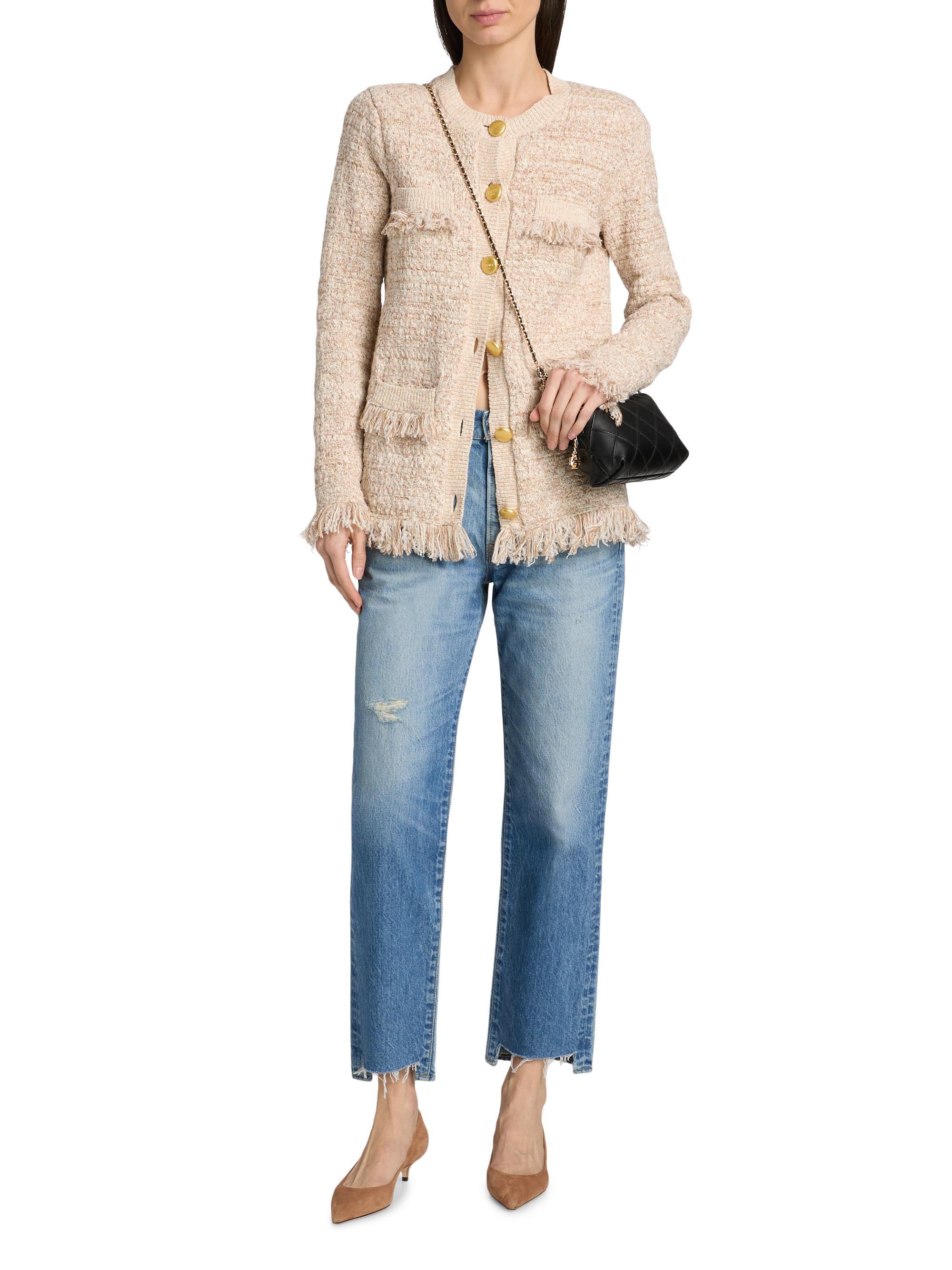 L'AGENCE Kastoria Fringe-Trim Cotton-Blend Tweed Cardigan | Saks