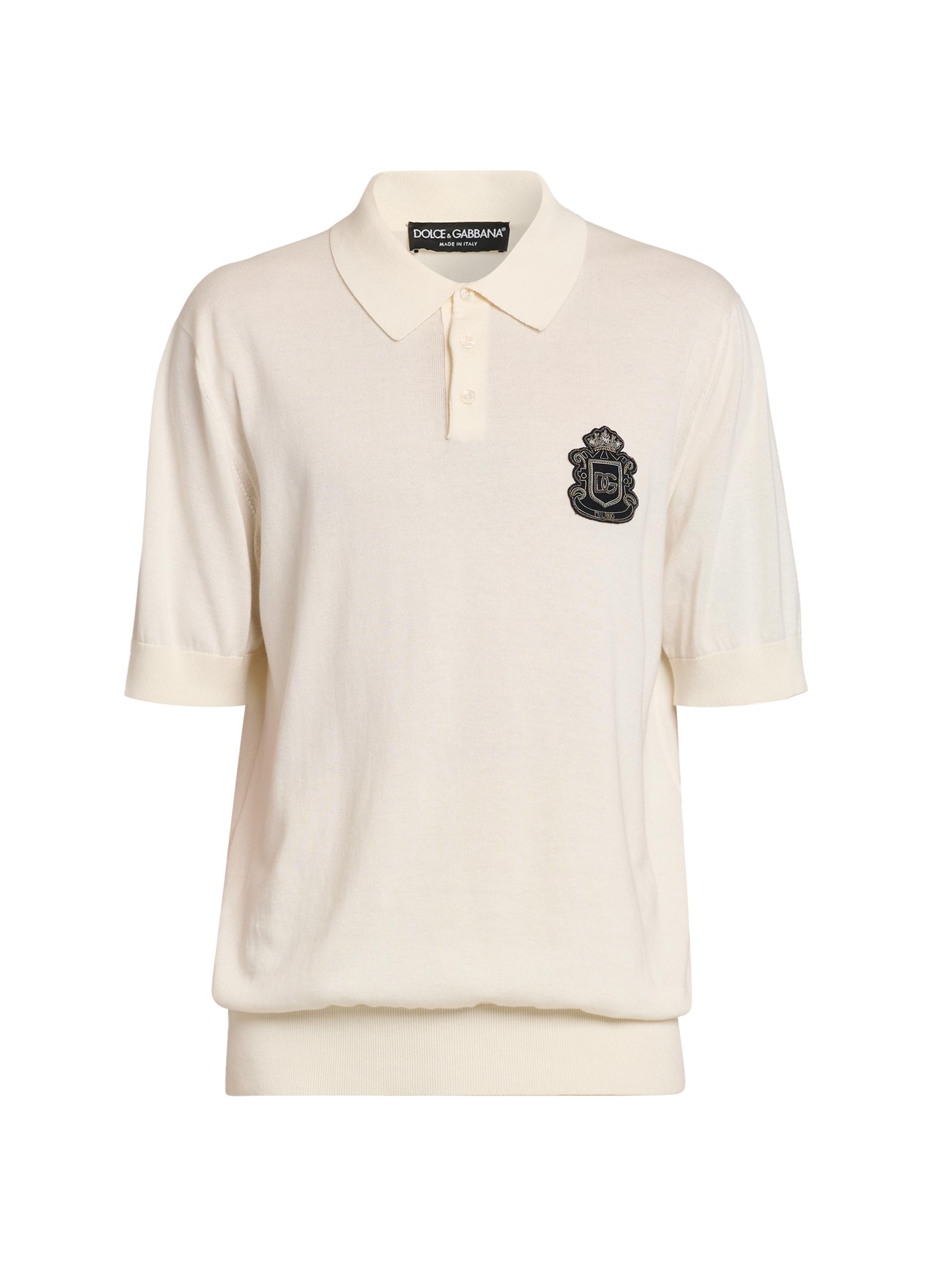 Dolce & Gabbana Men's Logo-Patch Cotton Polo Shirt - Bianco