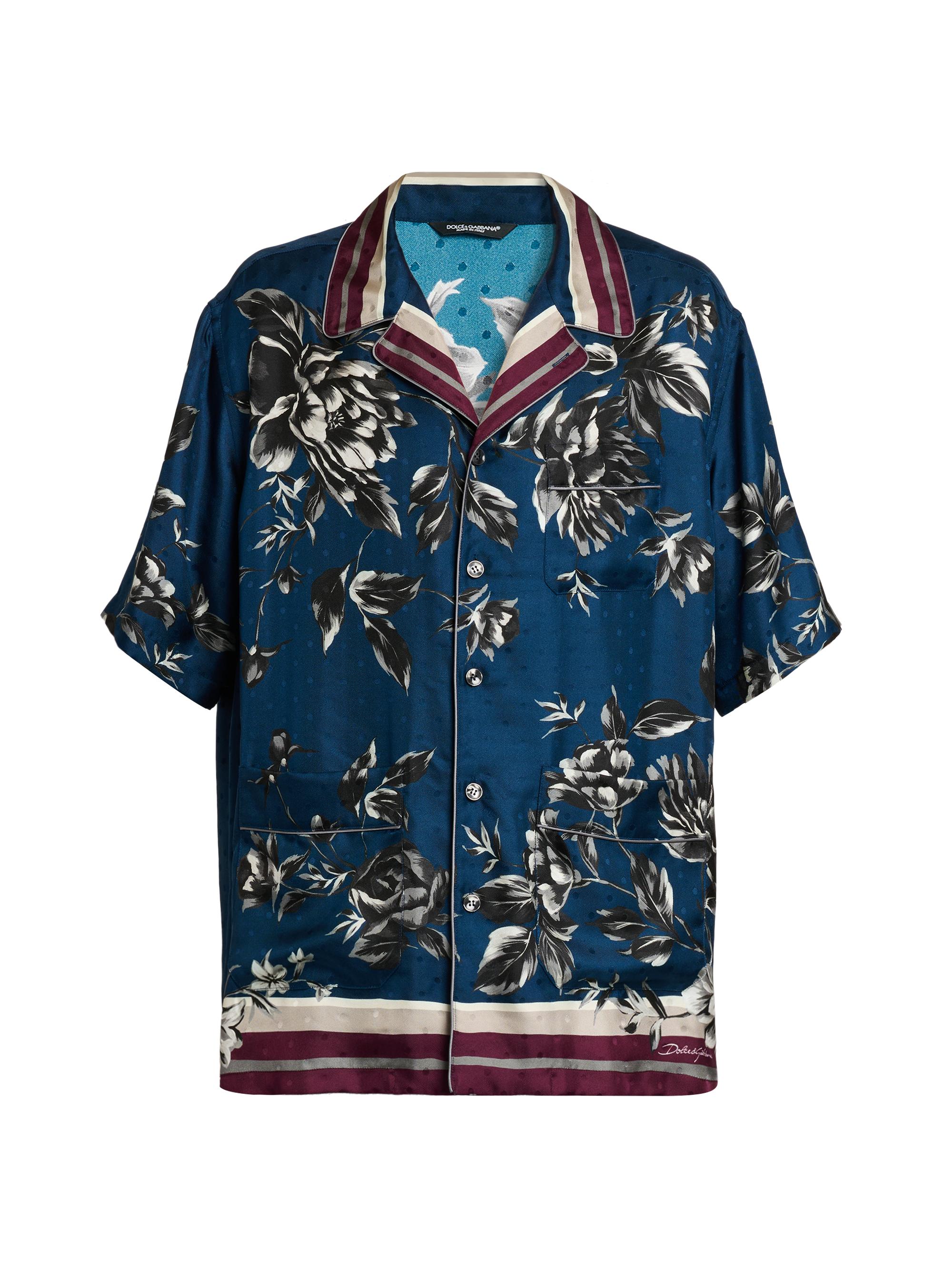 Dolce & Gabbana Men's Floral Silk Camp Shirt - Peonies Blue