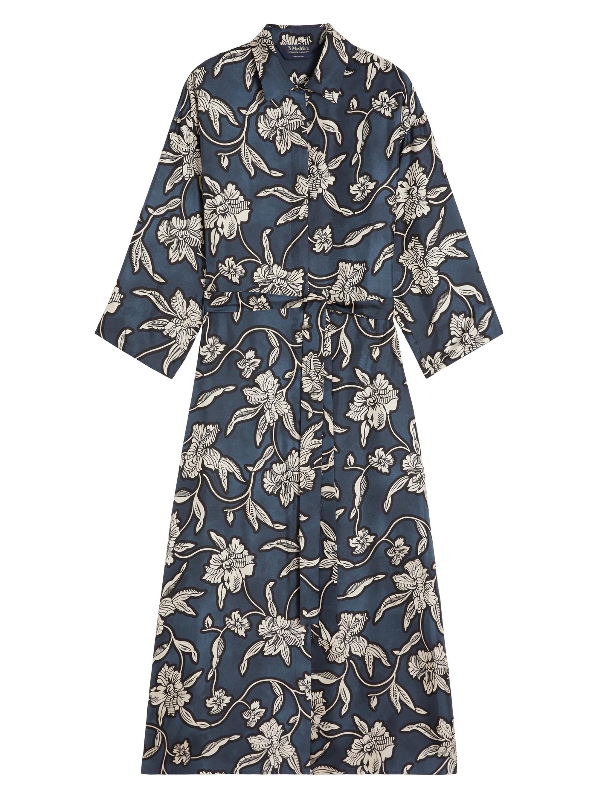 Max Mara Women's Patterned Twill Kaftan Dress - Midnightblue Floral Pattern