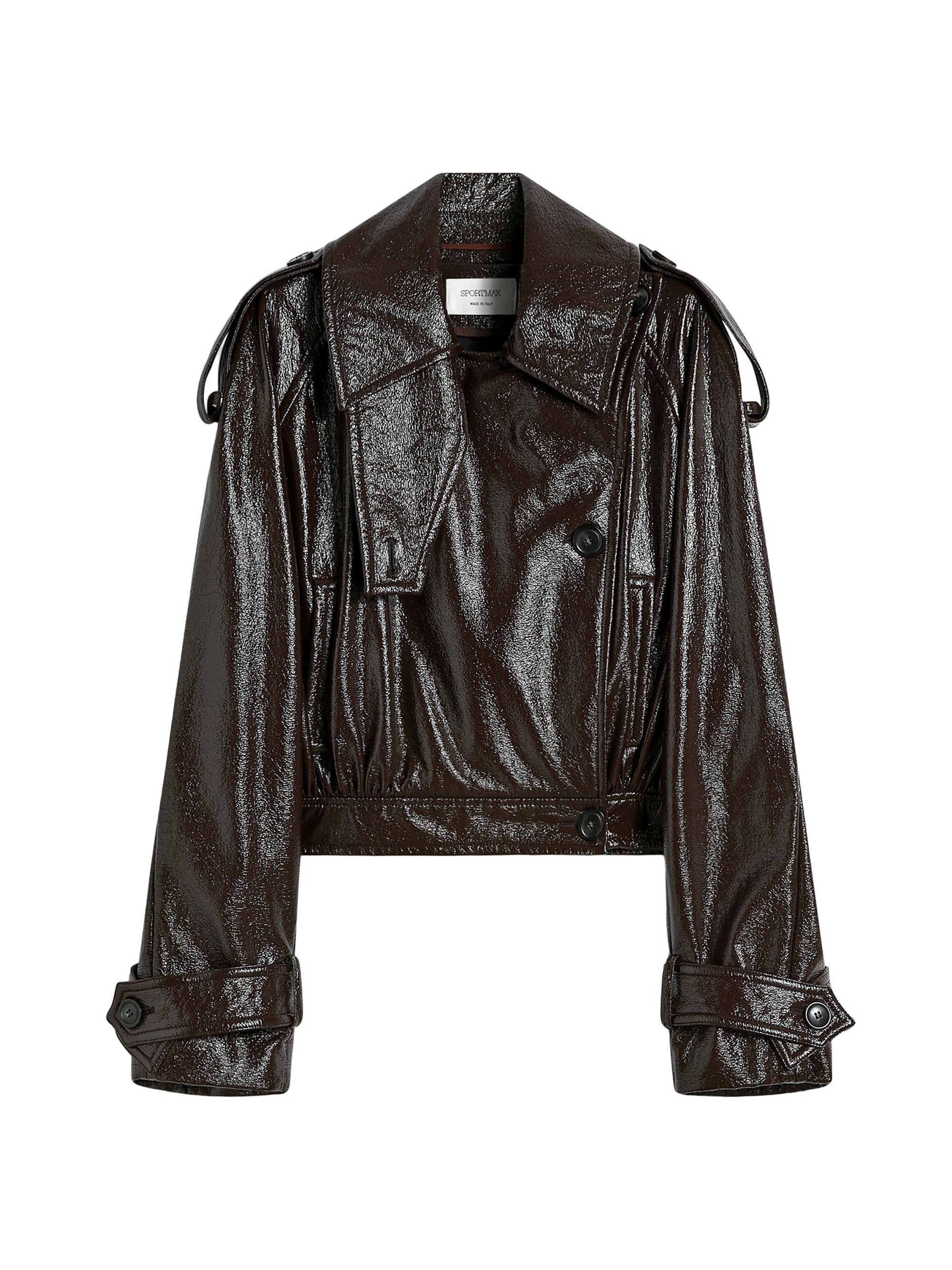 Sportmax Women's Short Trench Coat with Patent Leather Effect Runway - Coffee