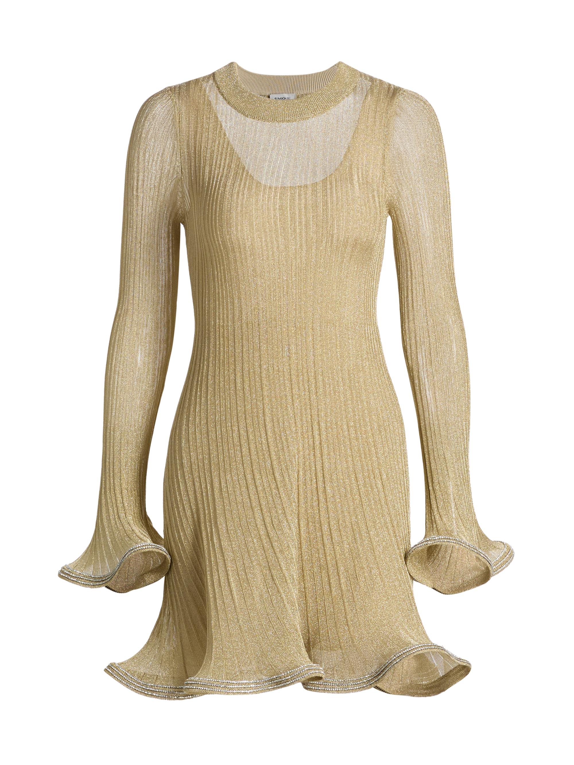 SIMKHAI Women's Zelda Metallic Flared Hem Rib-Knit Minidress - Gold